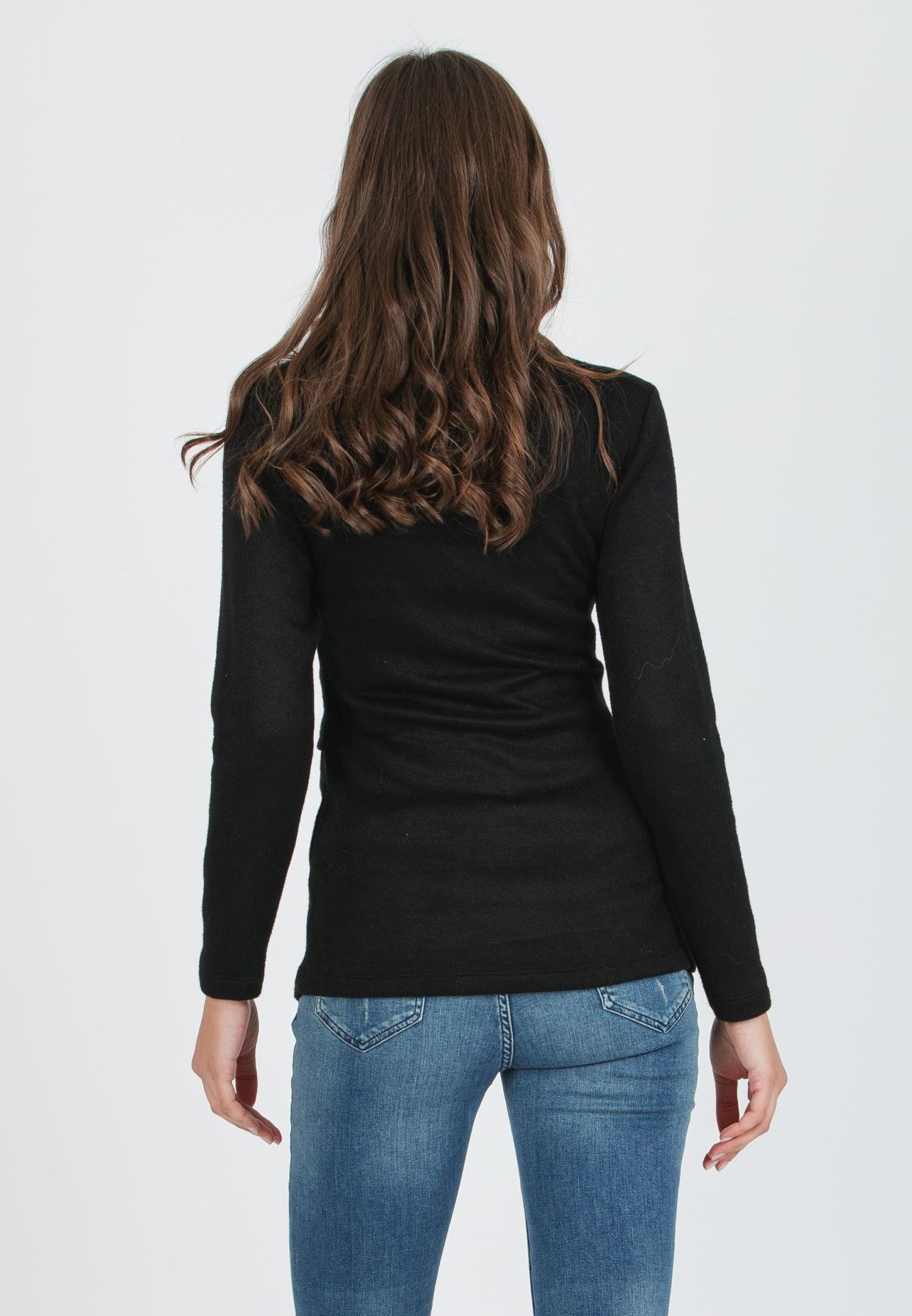 AMELIA M - Maternity Sweater in Viscose Yarn with Waistband (Nero)