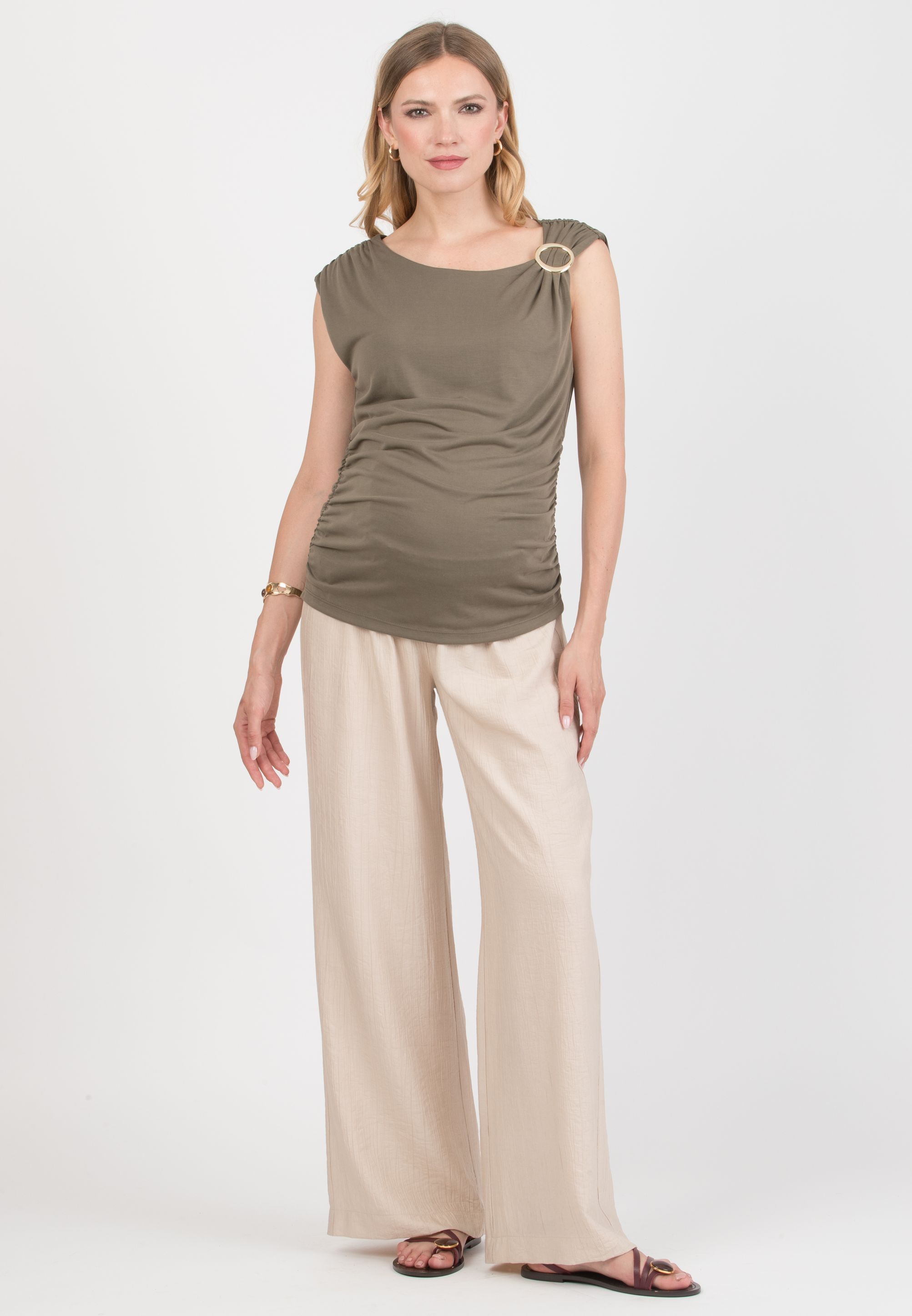 GUENDALINA LG - Maternity Palazzo Trousers in Viscose (Naturale)