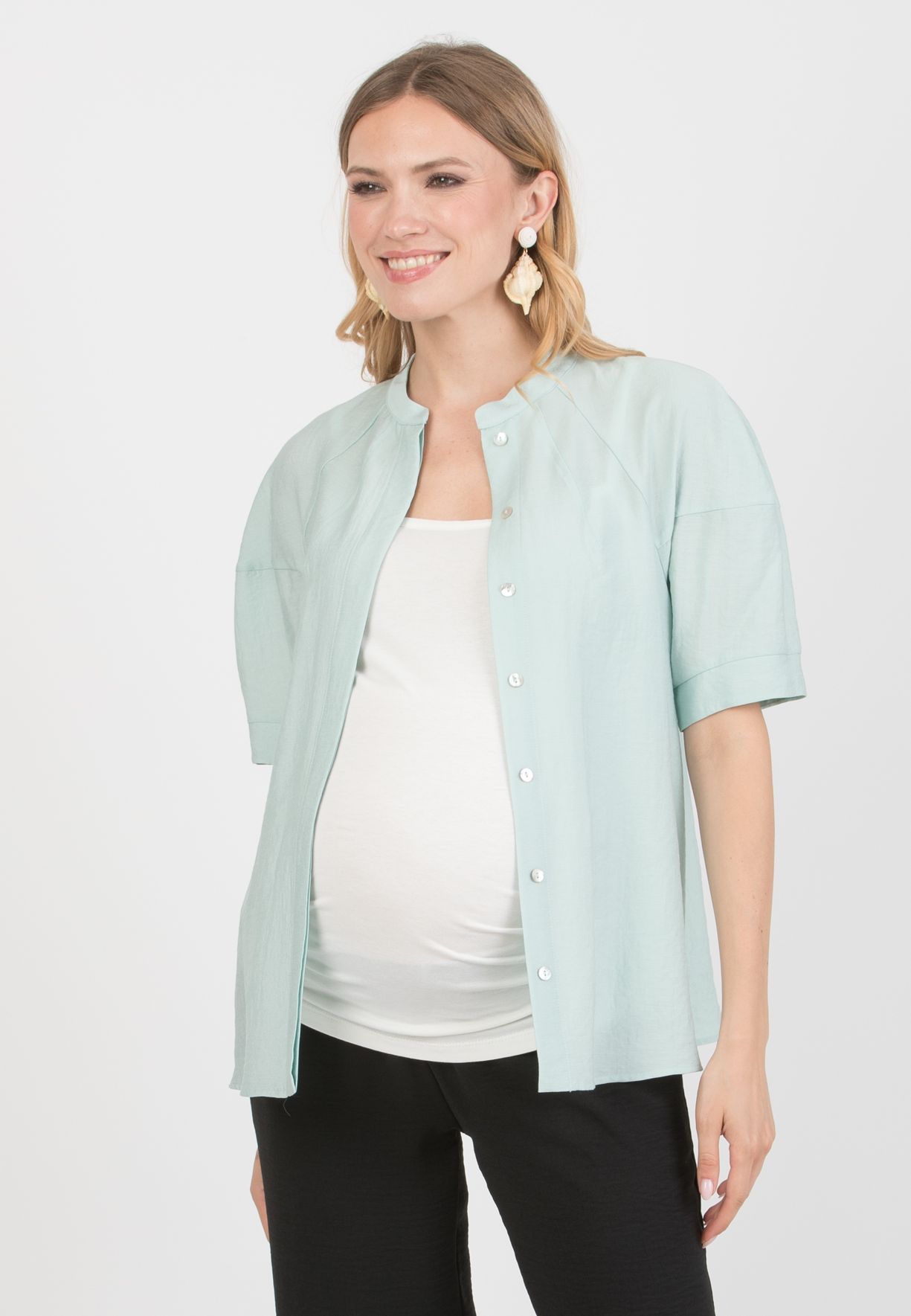 NICKI – Maternity & Nursing Blouse with Balloon Sleeves (Verde Chiaro)