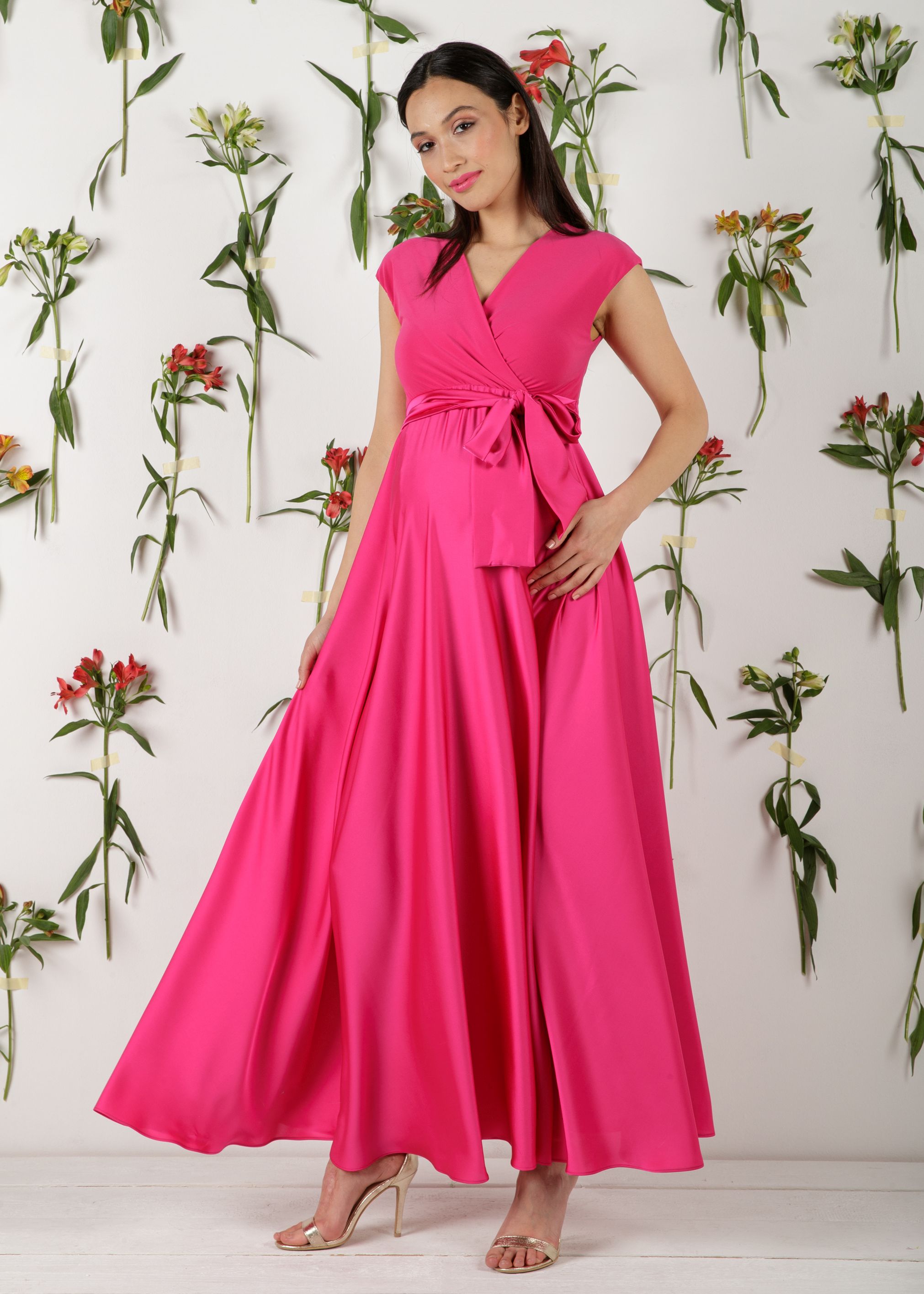 LUCREZIA - Maternity & Nursing Maxi Dress with Satin Skirt (Ciclamino)