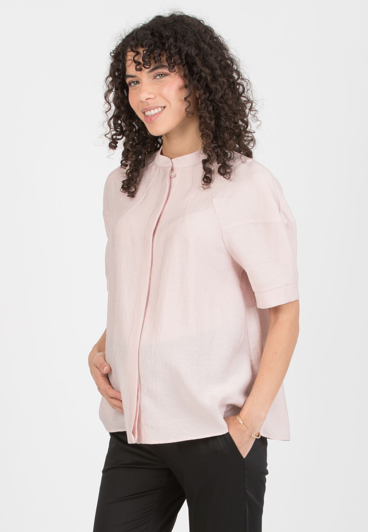 NICKI – Maternity & Nursing Blouse with Balloon Sleeves (Rosa)