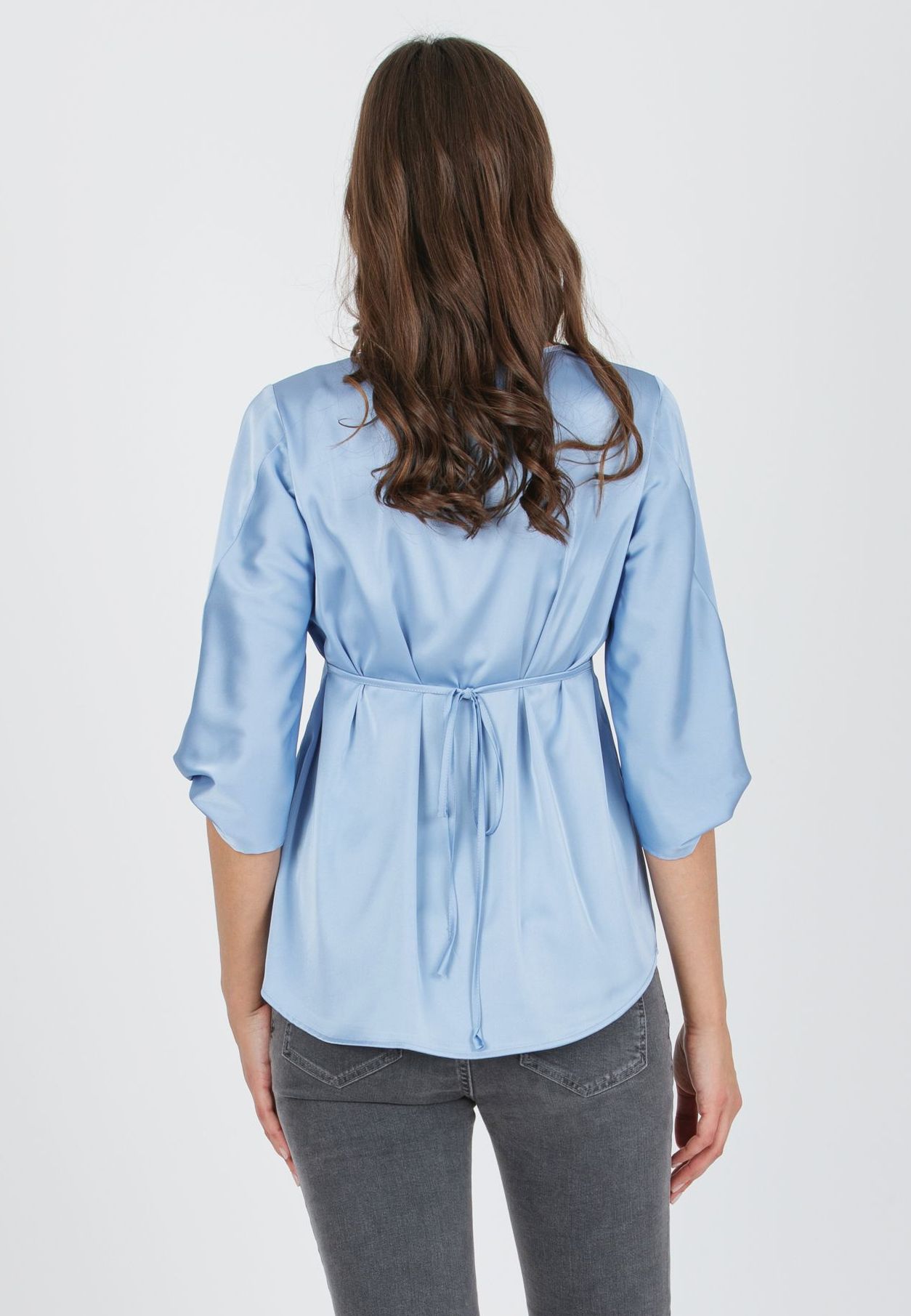 SYDNEY - Maternity Satin Blouse with Knot on Sleeve Bottom (Azzurro)
