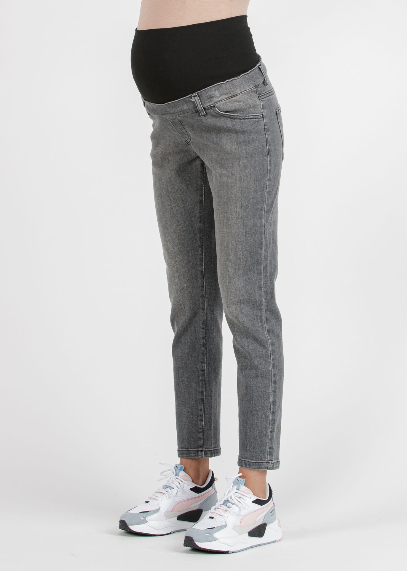 DEMI - Cropped Mom Fit Maternity Jeans in Heavy Denim (Grigio Chiaro)