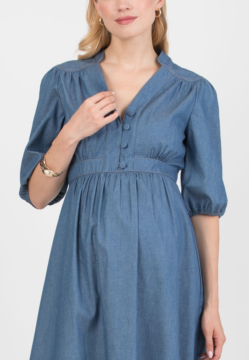 LOREN – Maternity & Nursing Denim Dress with Buttons (Blu)