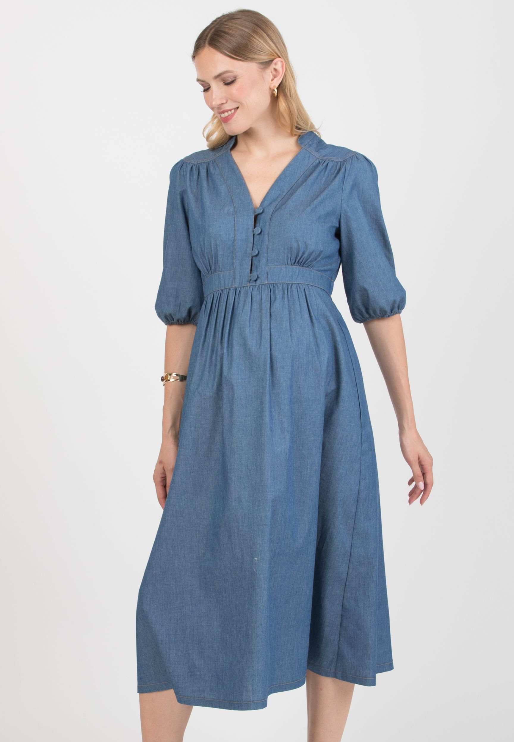 LOREN – Maternity & Nursing Denim Dress with Buttons (Blu)