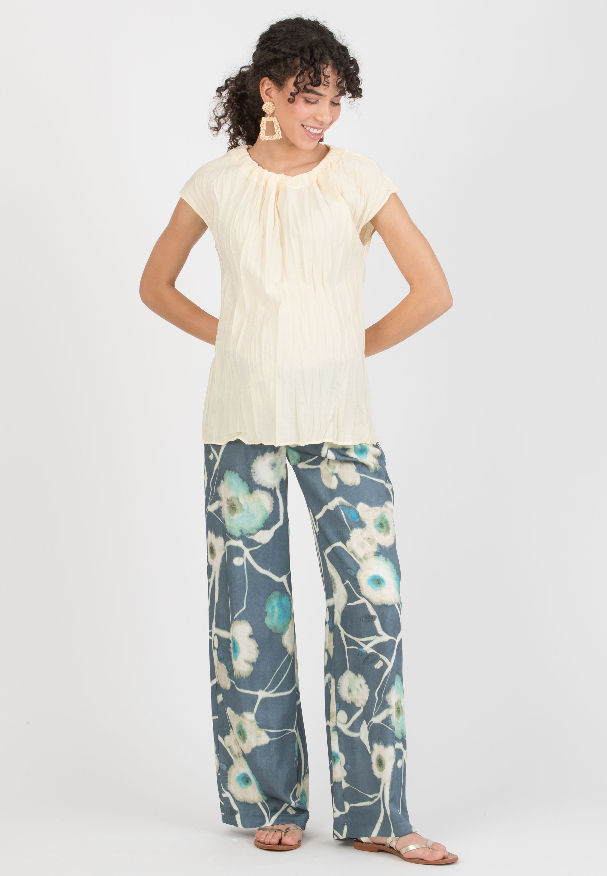 LOLA - Maternity Blouse in Crinkled Viscose (Giallo)