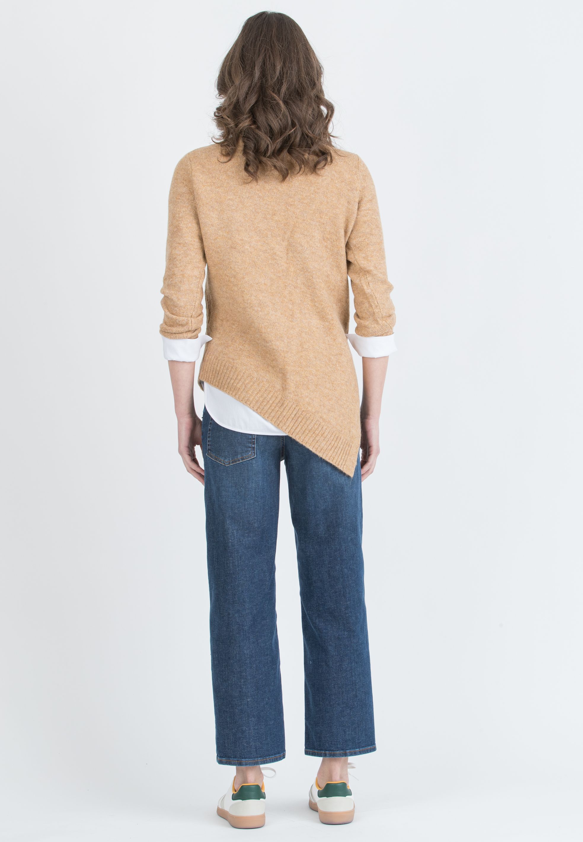 ANDREA - Asymmetric Maternity Jumper with Turtleneck and Cable Knit Detail (Cammello)