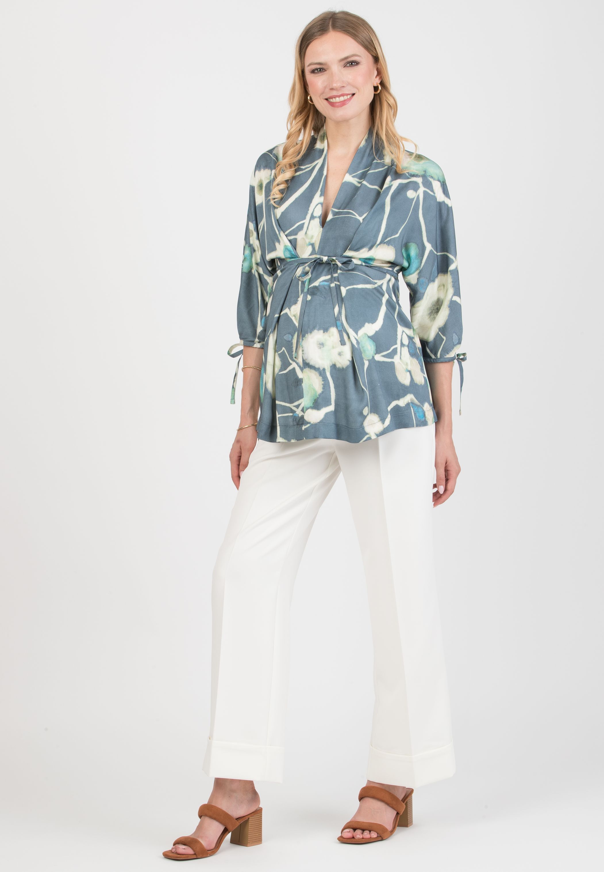 VIOLA M – Maternity Kimono Blouse in Viscose with Tie Details (Denim)