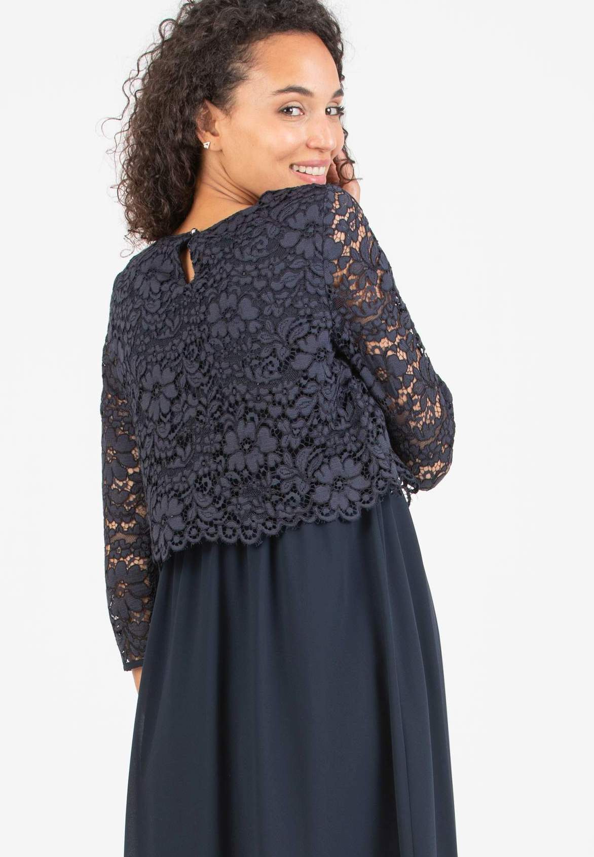 ELEONORA - Lace and Chiffon Maternity & Nursing Dress (Blu Scuro)