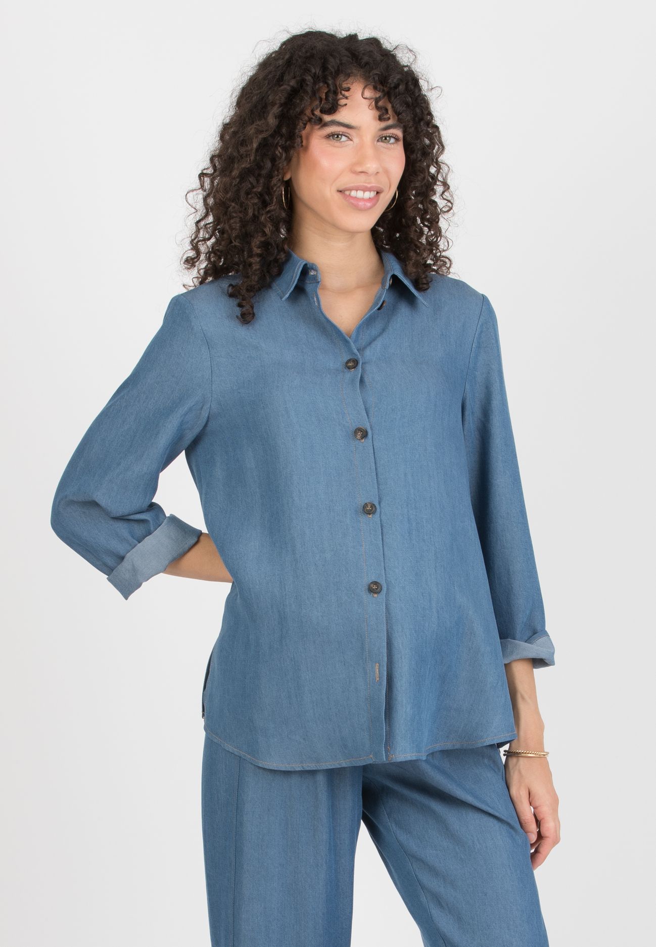 DEBORAH - Maternity & Nursing  Lyocell  Shirt with Denim Effect (Denim)