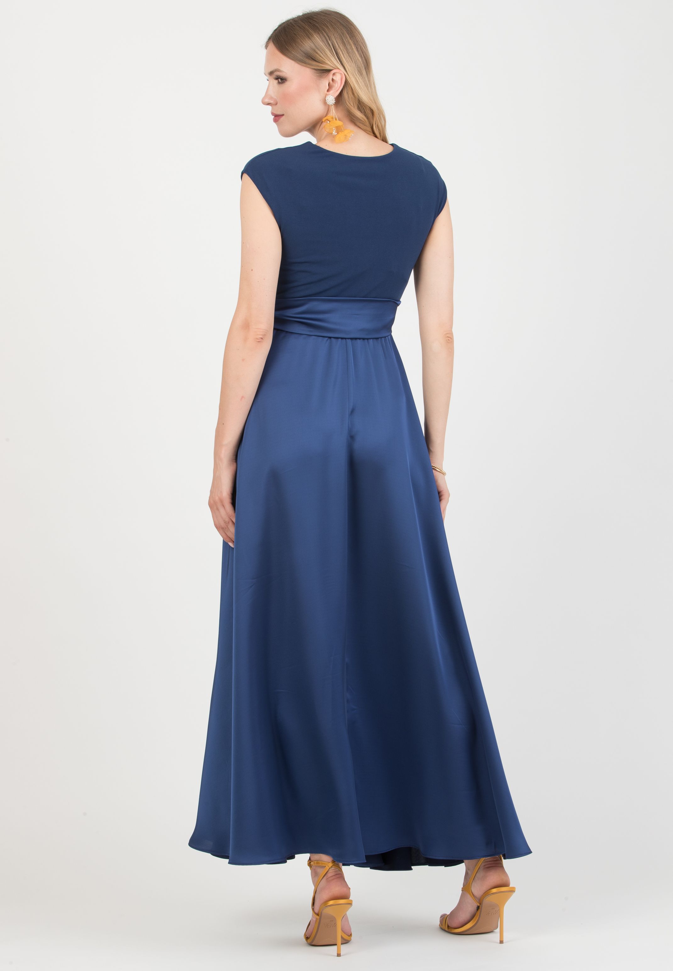 LUCREZIA - Maternity & Nursing Maxi Dress with Satin Skirt (Denim)