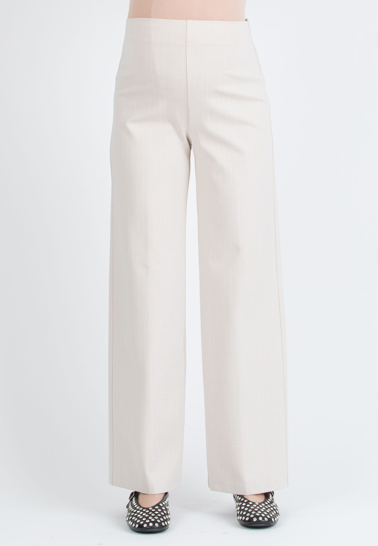 KIMBERLY G – Maternity Palazzo Trousers in Pinstripe Winter Punto Milano (Avorio)