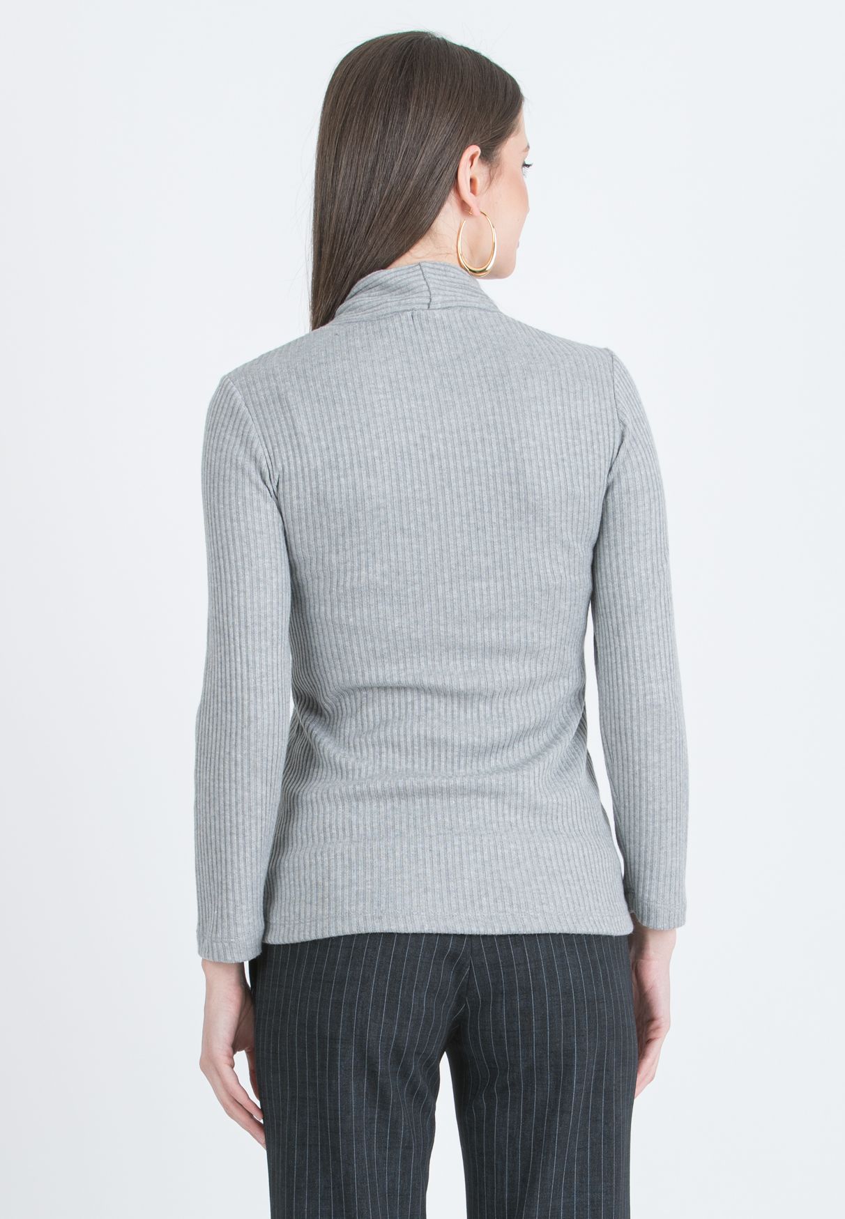 ISSA M – Maternity & Nursing Ribbed Knit Top with Knot Detail (Grigio Chiaro)