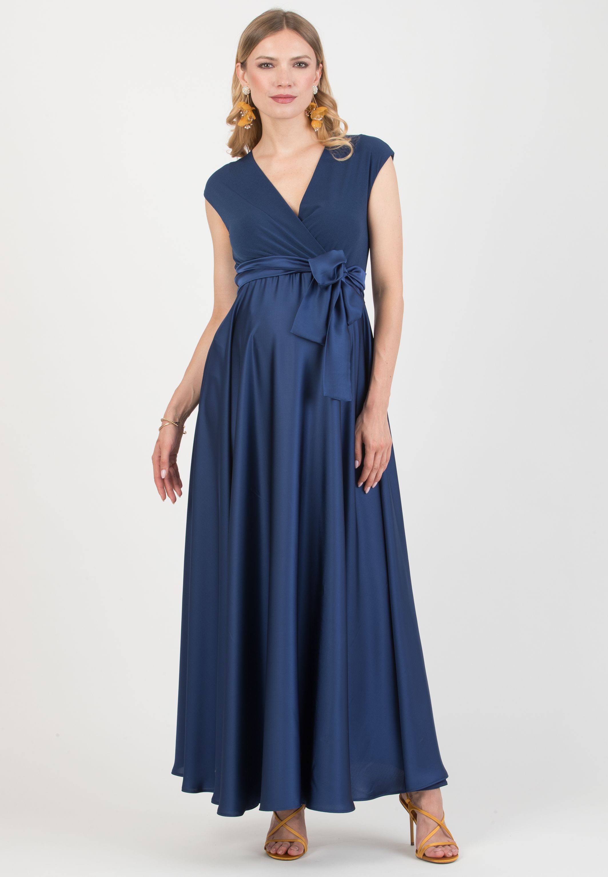 LUCREZIA - Maternity & Nursing Maxi Dress with Satin Skirt (Denim)
