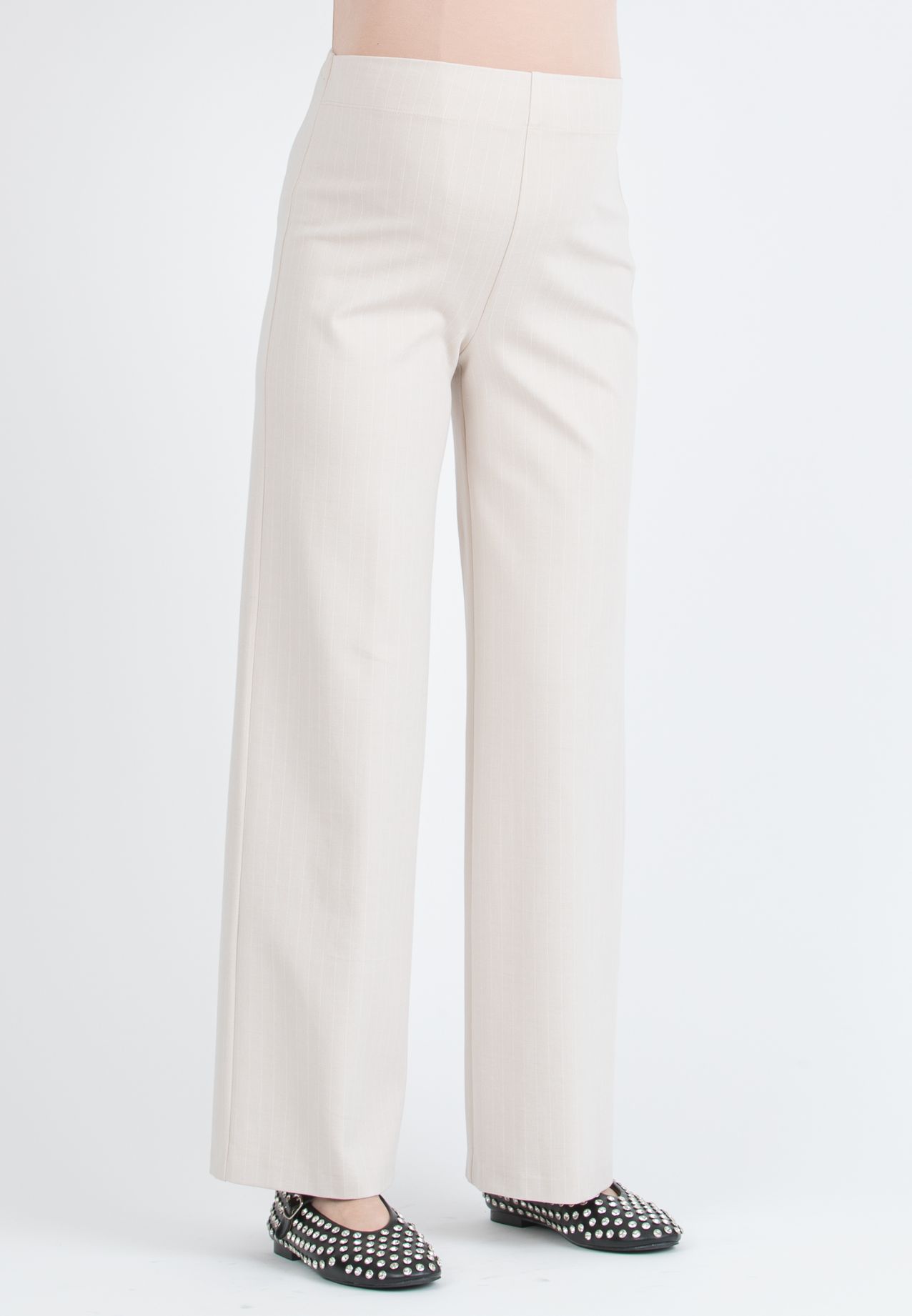 KIMBERLY G – Maternity Palazzo Trousers in Pinstripe Winter Punto Milano (Avorio)