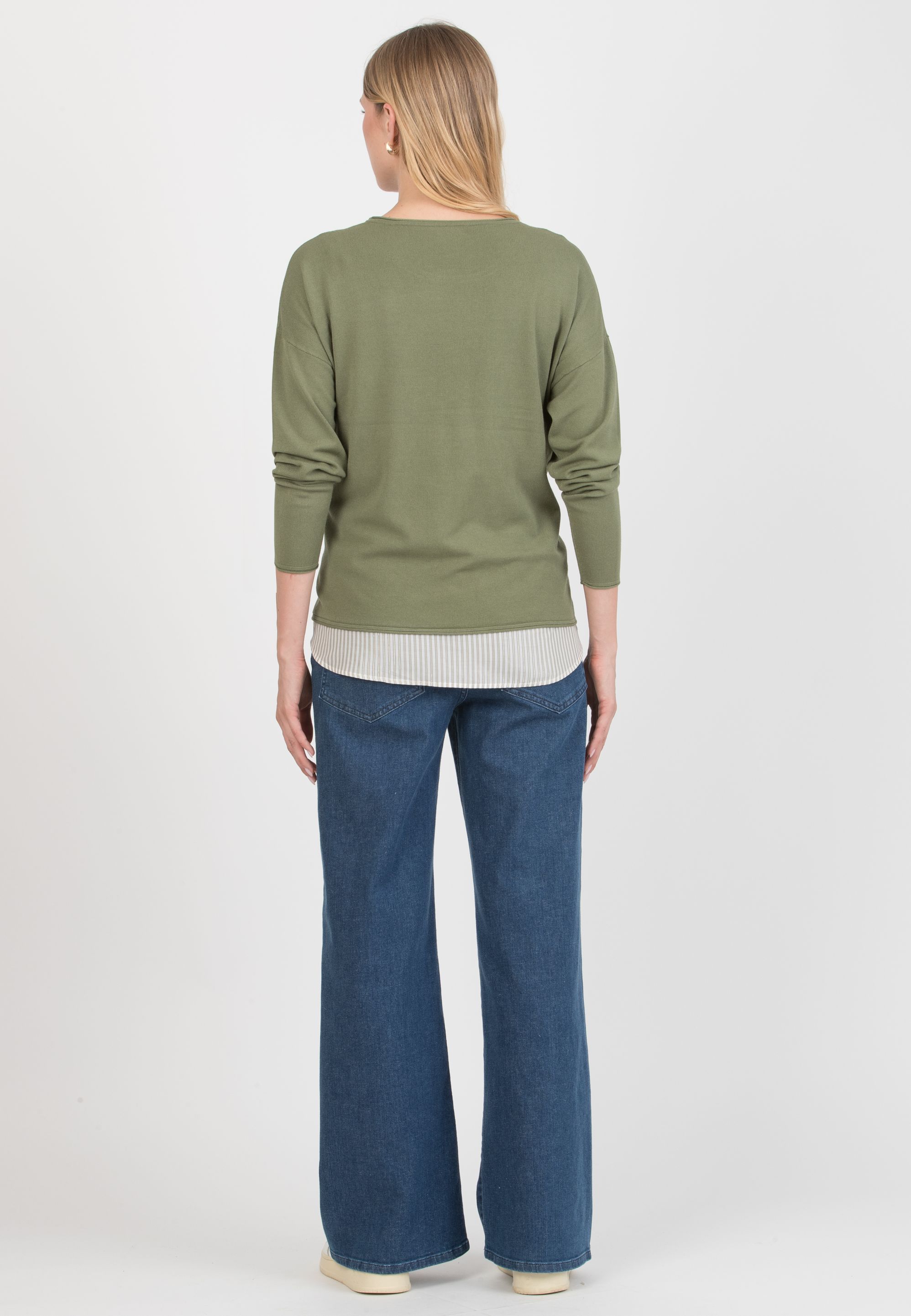 GIOIA R – Maternity & Nursing Sweater with Matching Striped Top (Verde Salvia)