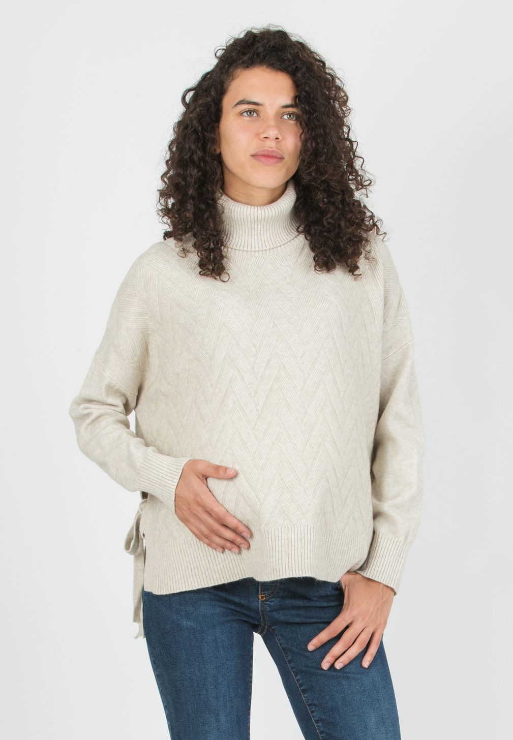 ALLISON -  Maternity & Nursing Wool Blend Sweater with Side Openings (Gesso)