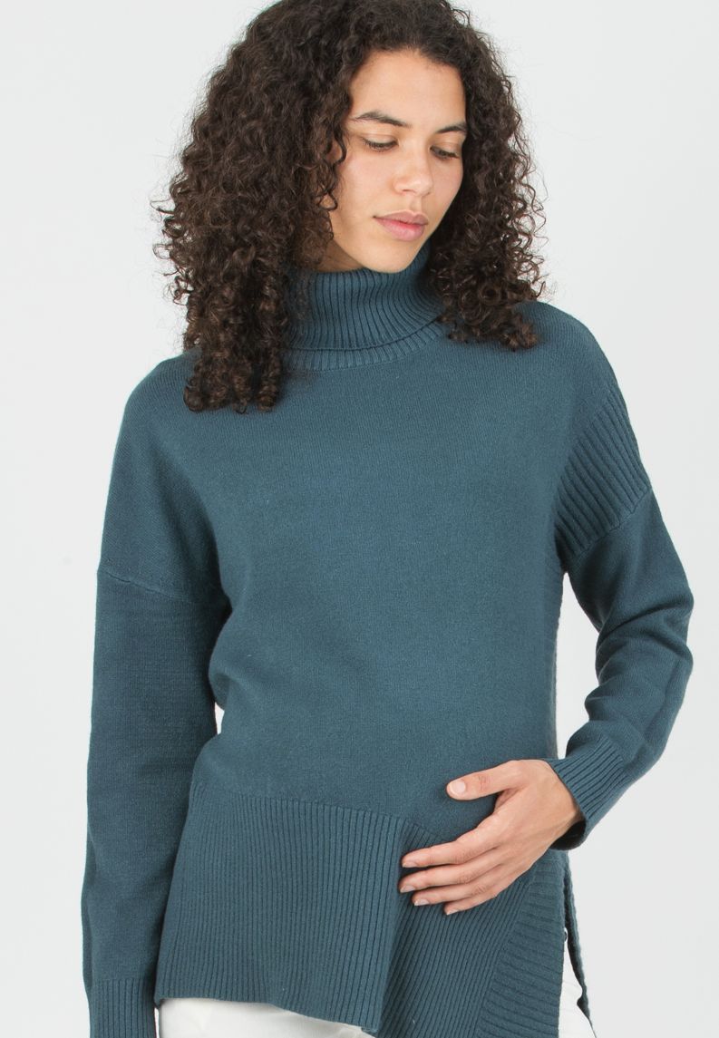 BRANDY - Maternity Wool Blend Sweater with Asymmetric Hem (Verde Salvia)