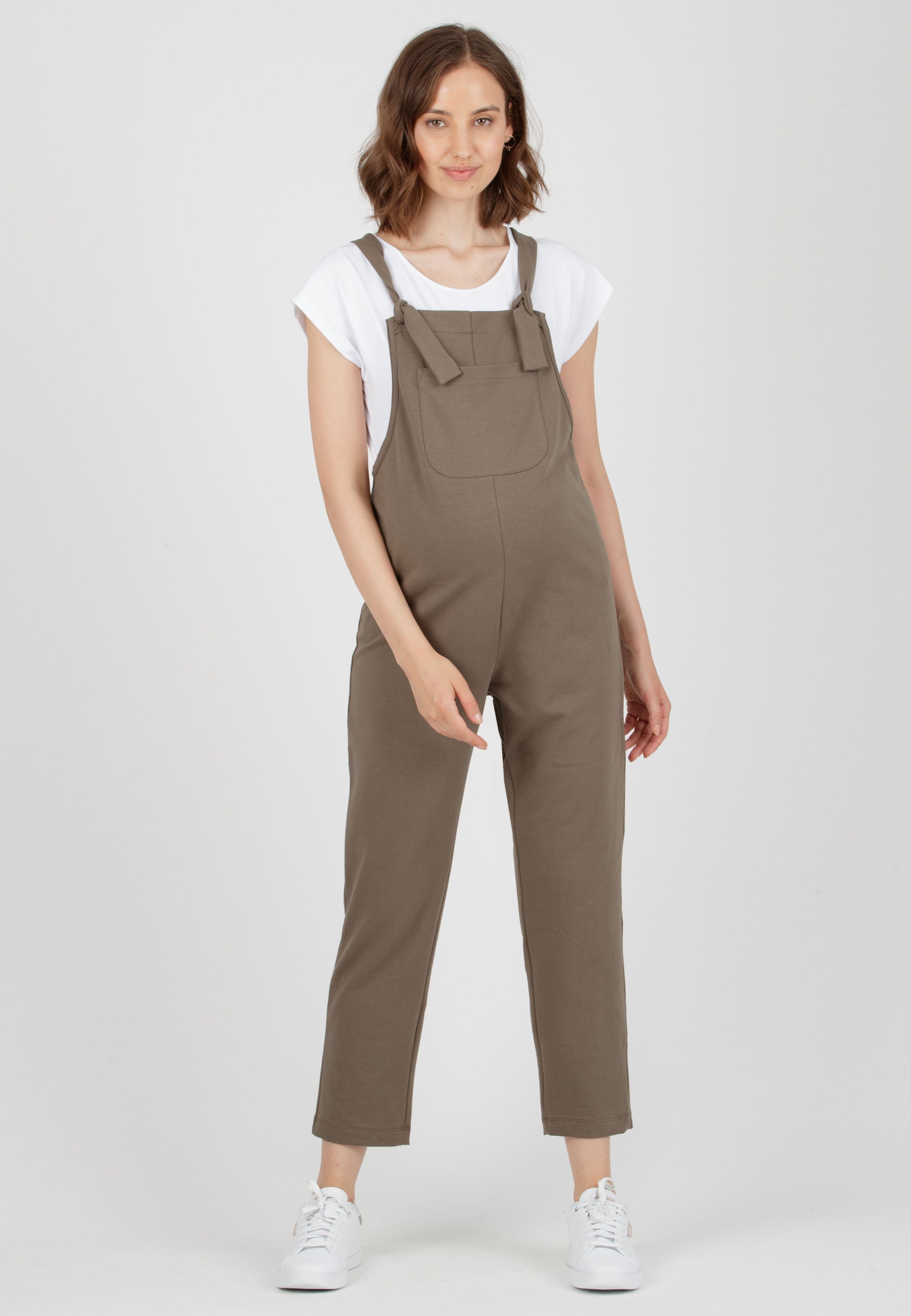 ESTER - Maternity Dungaree in Cotton Sweatshirt (Verde Militare)