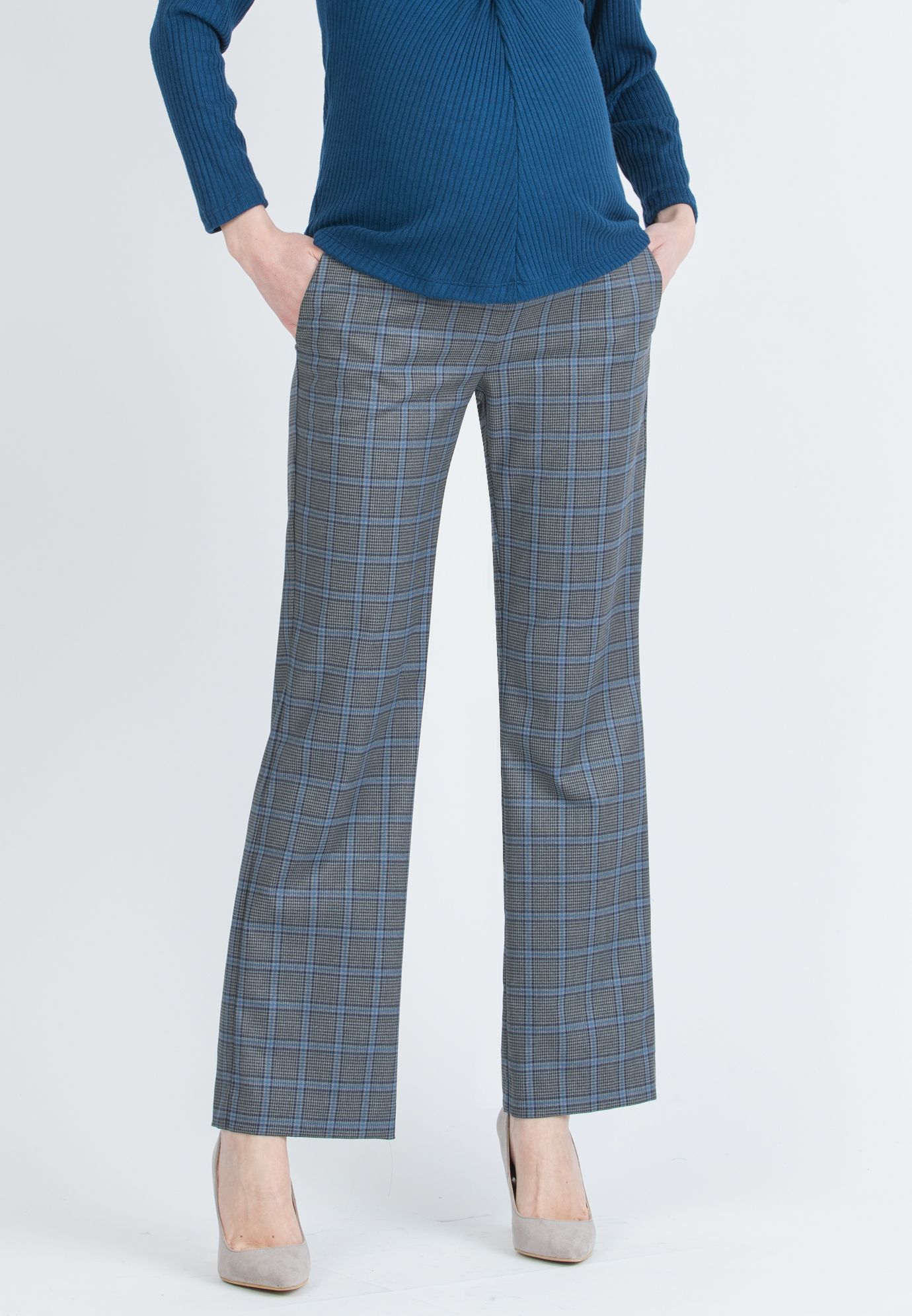 ALEX – Maternity Trousers in Patterned Fabric (Azzurro Polvere)