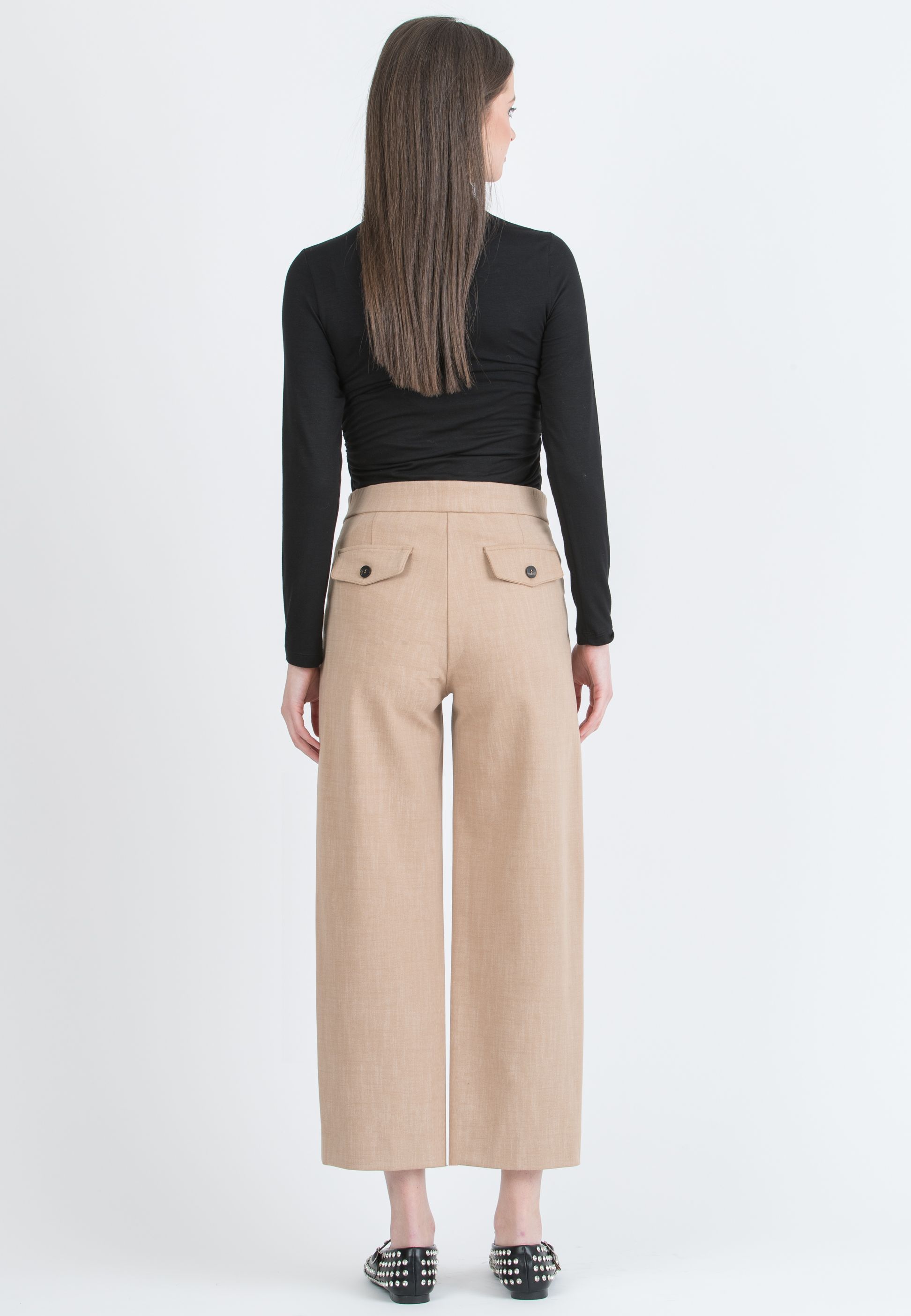 EVAN - Wide-leg Cropped Maternity Trousers with Adjustable Button Waist (Cammello)