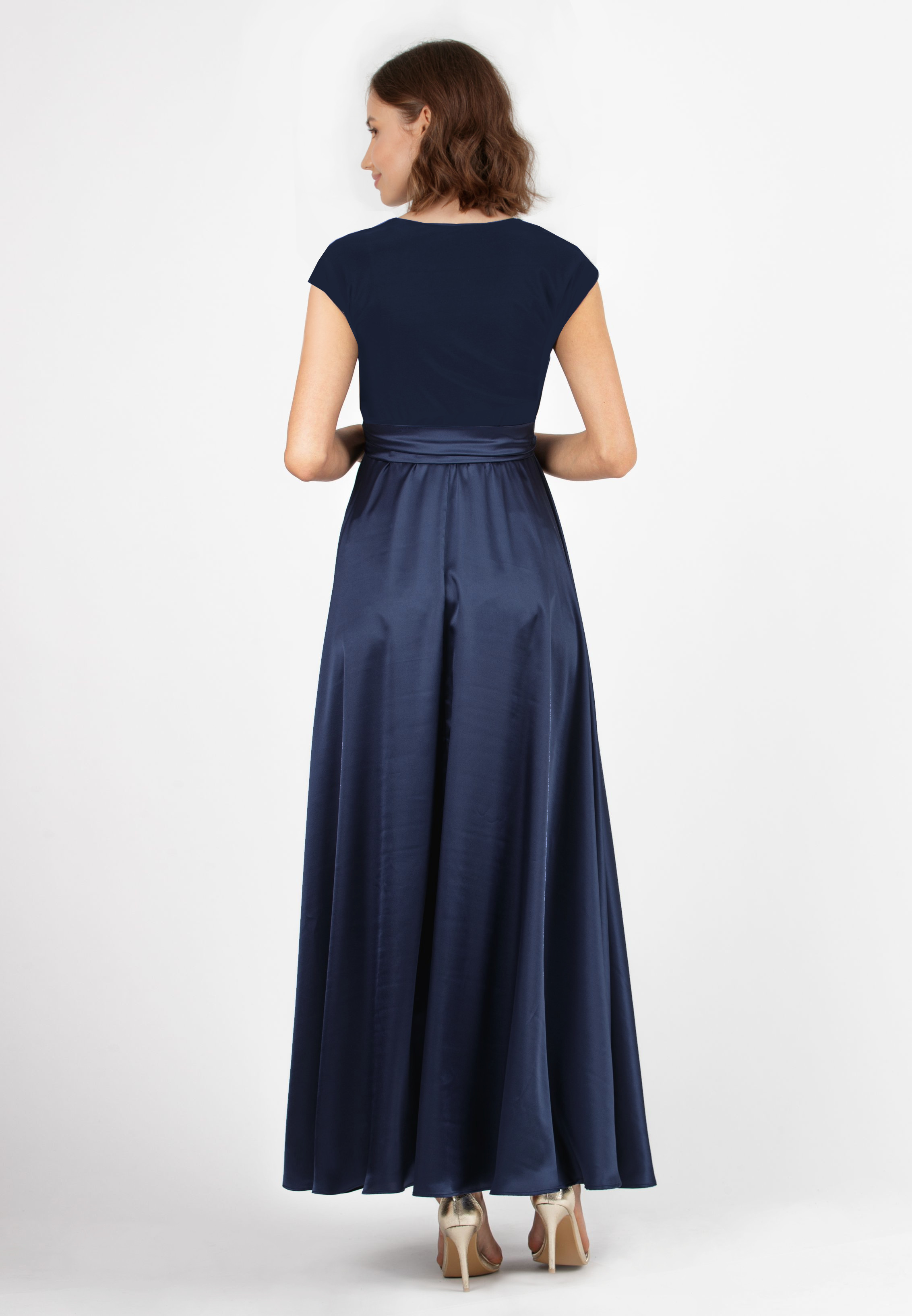 LUCREZIA - Maternity & Nursing Maxi Dress with Satin Skirt (Blu Scuro)