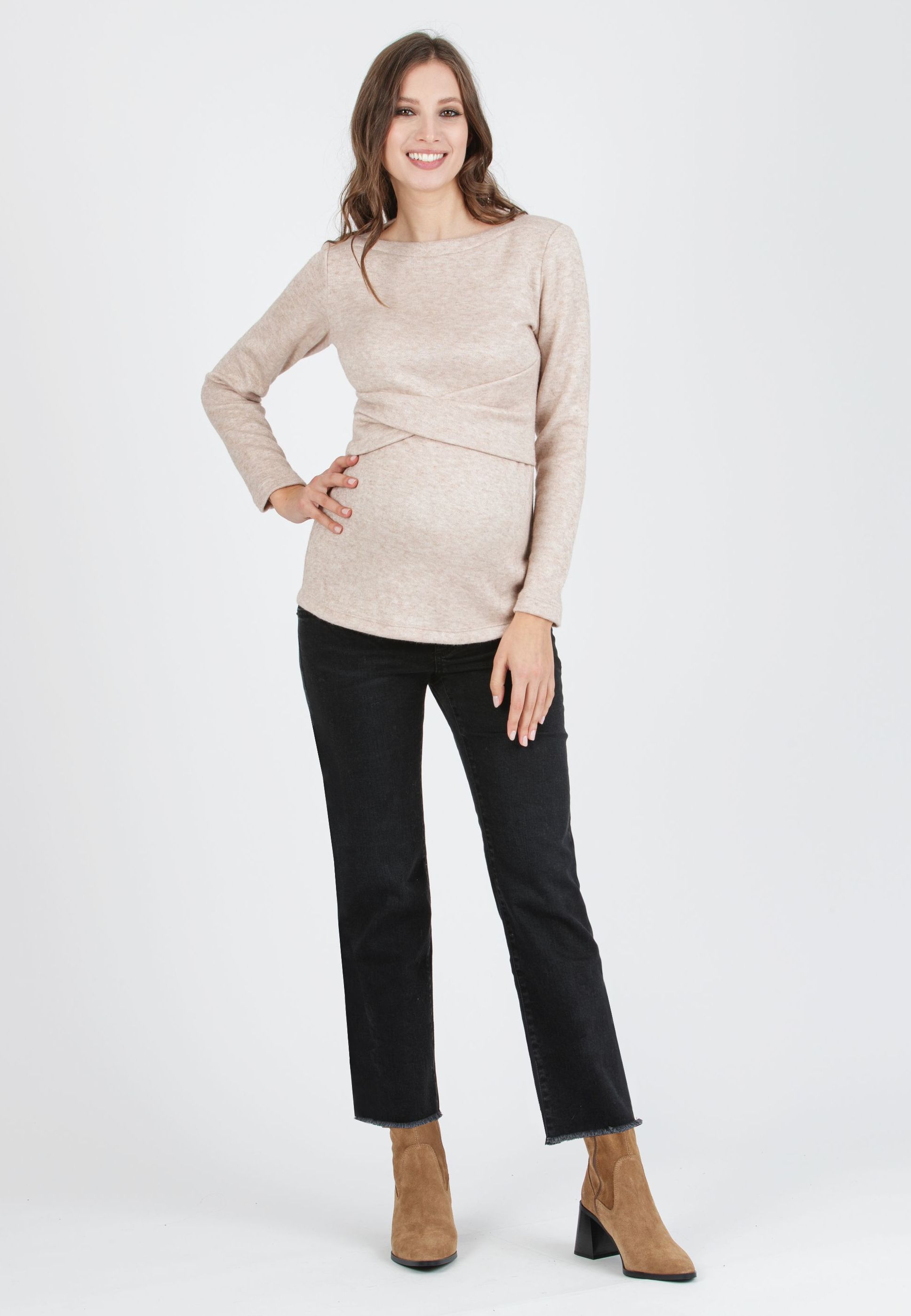 AMELIA M - Maternity Sweater in Viscose Yarn with Waistband (Ecru')