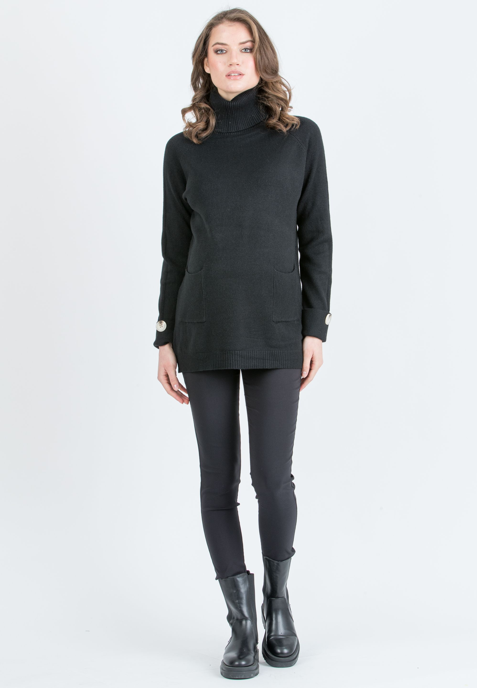 ALBA - Maternity Jumper with High Neck and Pockets (Nero)
