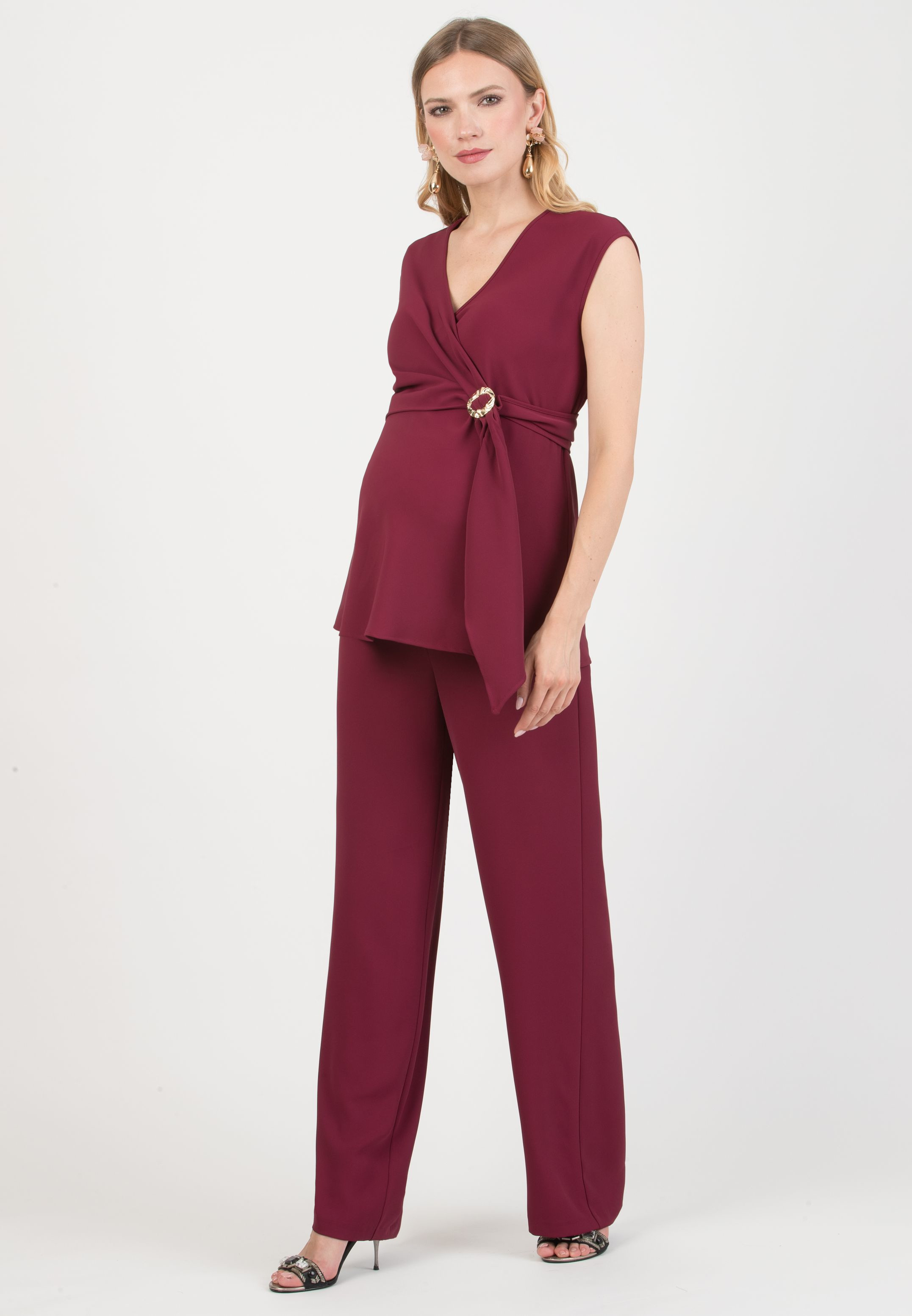 CLARISSA M – Maternity & Nursing Bias-Cut Top in Cady (Bordeaux)