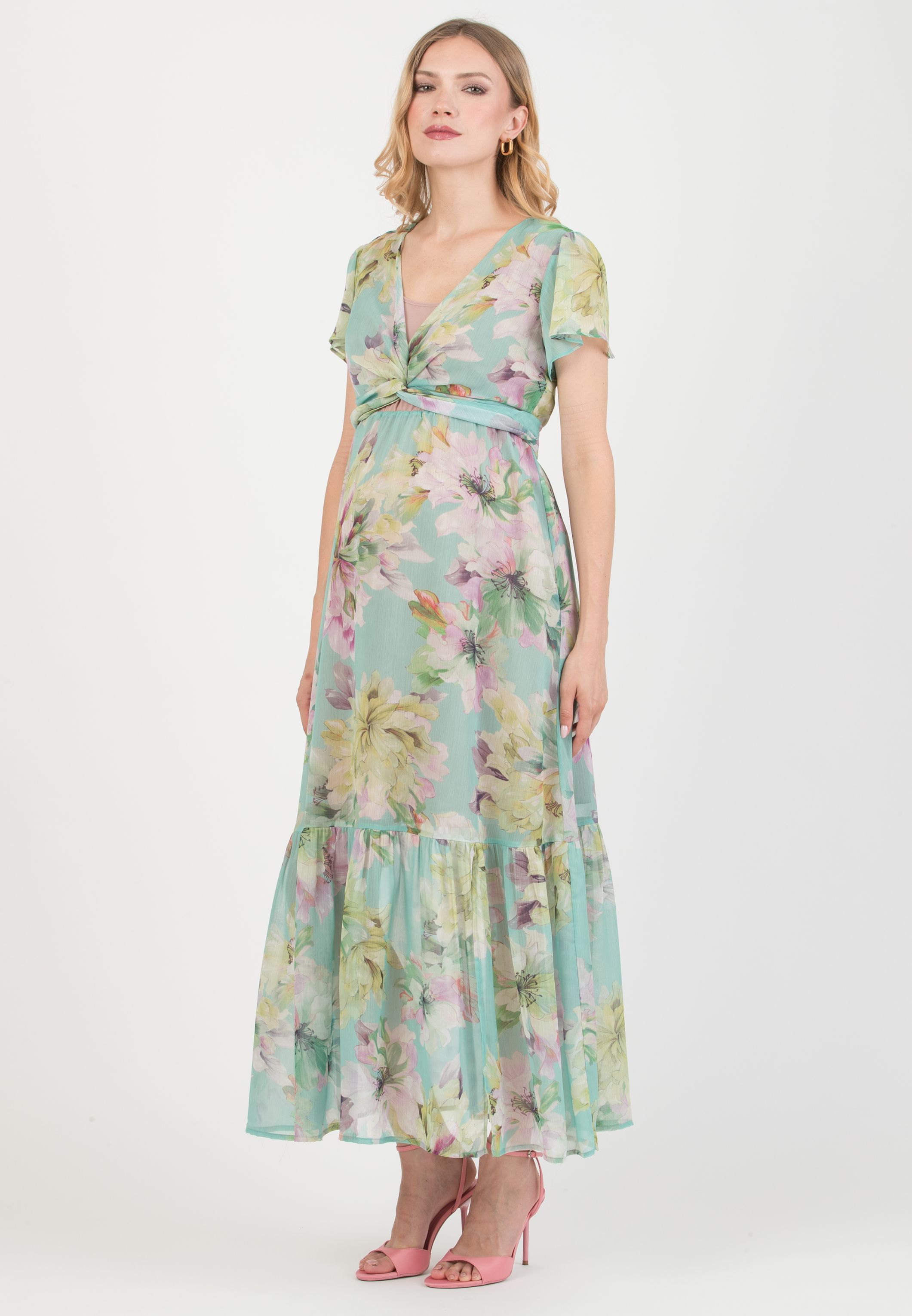 LUDOVICA – Maternity & Nursing Dress with Crossover Bodice (Acqua)