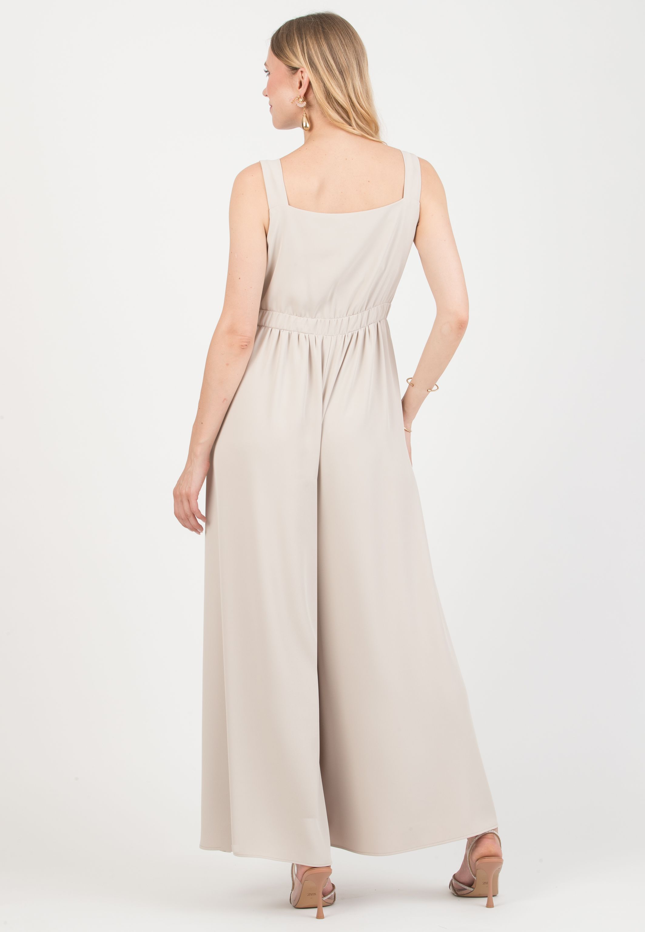 KATE - Maternity & Nursing Dress Jumpsuit with Wide-Leg Trousers (Gesso)