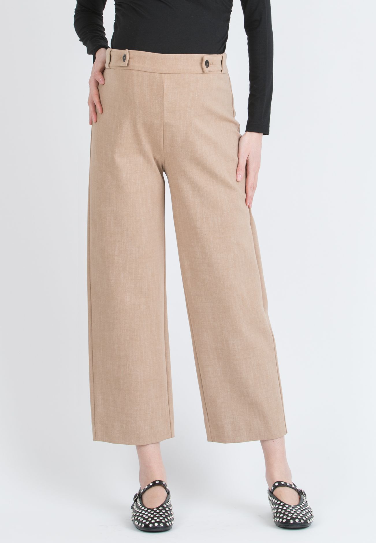 EVAN - Wide-leg Cropped Maternity Trousers with Adjustable Button Waist (Cammello)