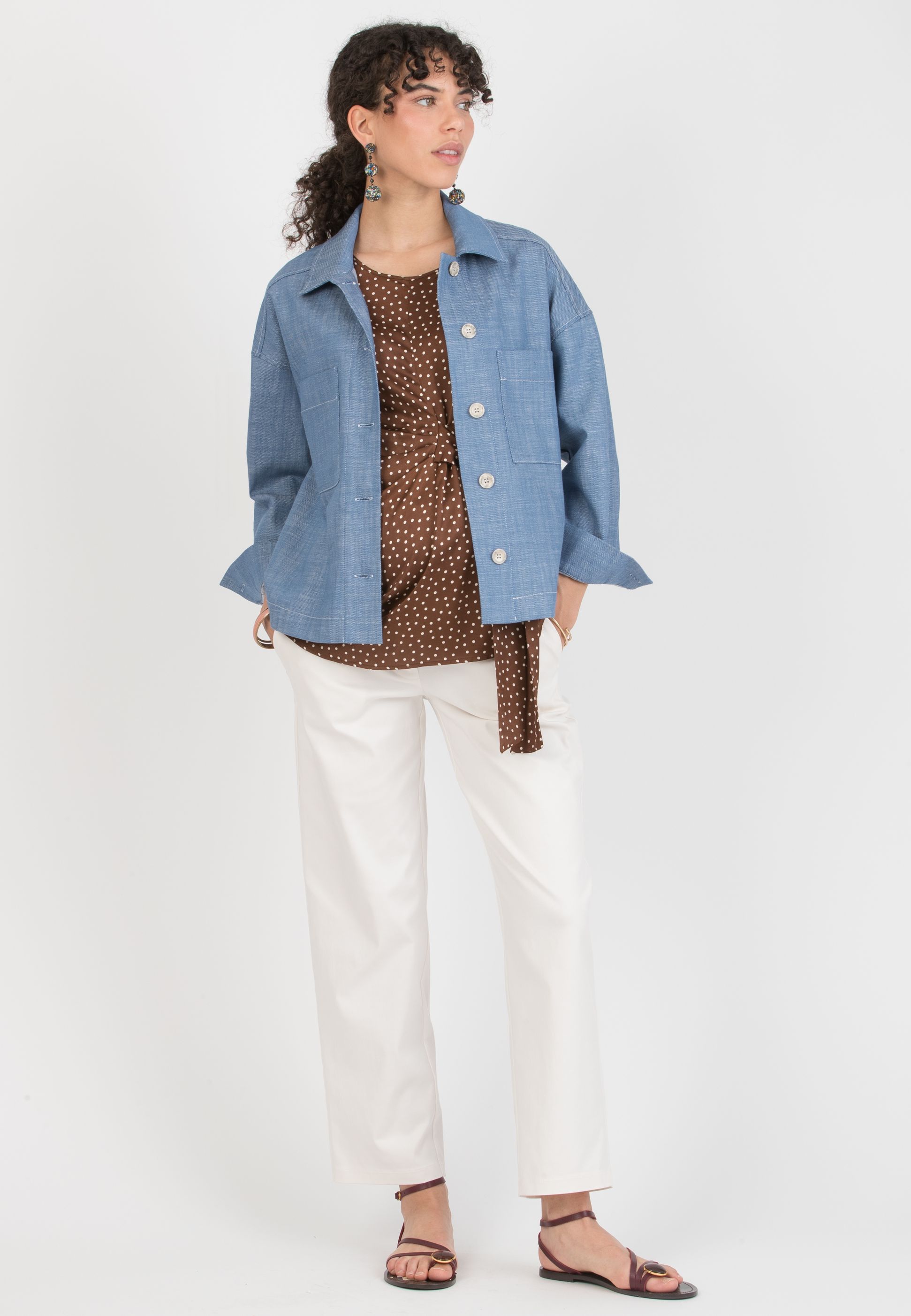 VERONICA M - Maternity Viscose Polka Dot Blouse with Adjustable Tie (Marrone)