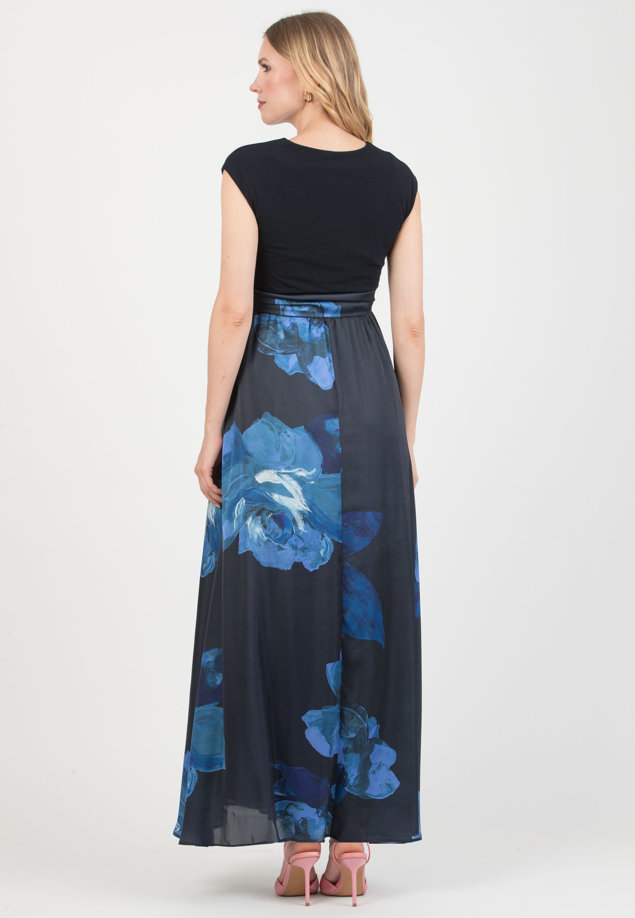 LUCREZIA - Maternity & Nursing Dress with Printed Satin Skirt (Blu)