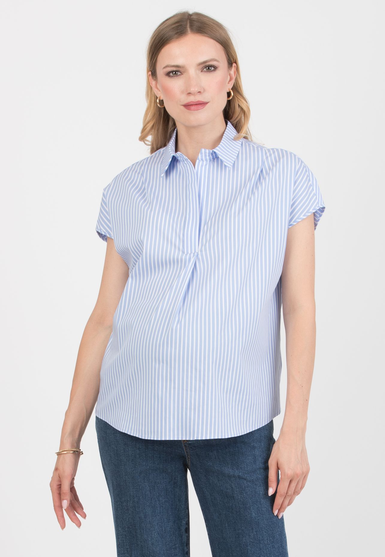 OLIVIA M/M – Oversized Maternity Shirt in Striped Cotton Poplin (Azzurro)