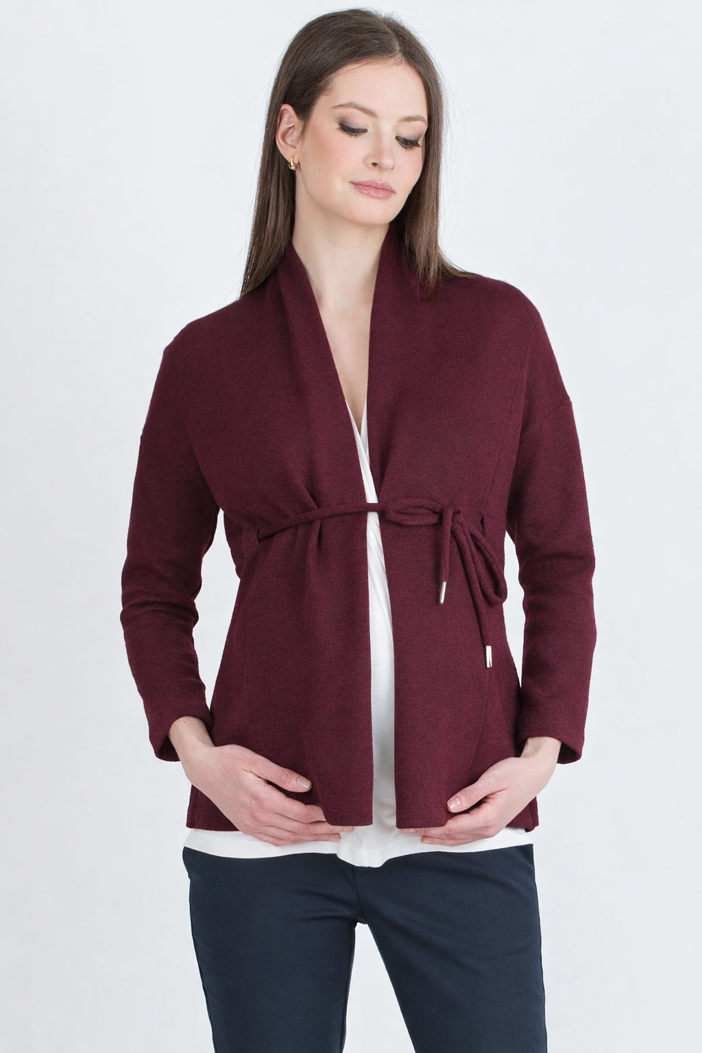 ALMA – Maternity Knit Cardigan with Tie (Bordeaux)