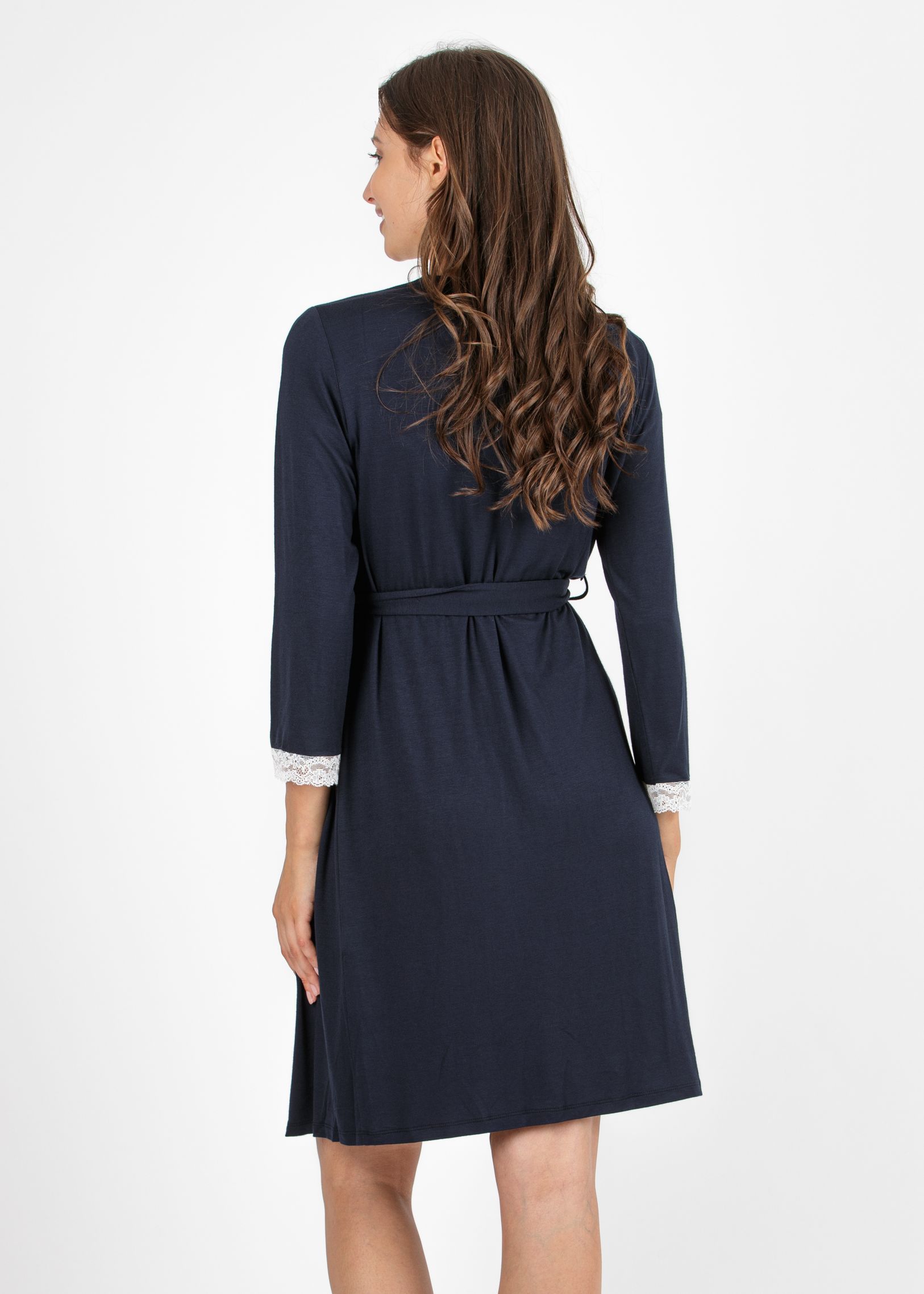Maternity & Nursing Dressing Gown with Lace Details (Blu Scuro)