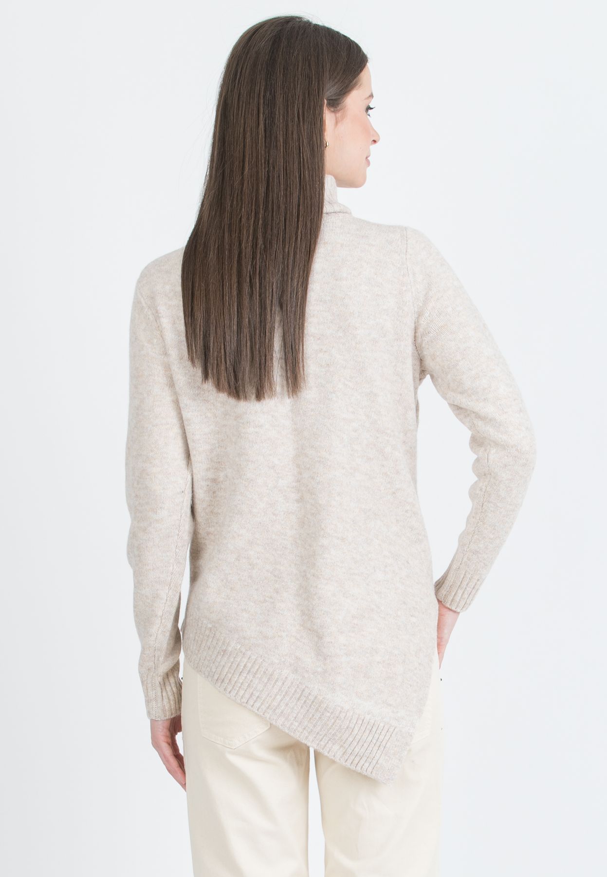 ANDREA - Asymmetric Maternity Jumper with Turtleneck and Cable Knit Detail (Naturale)