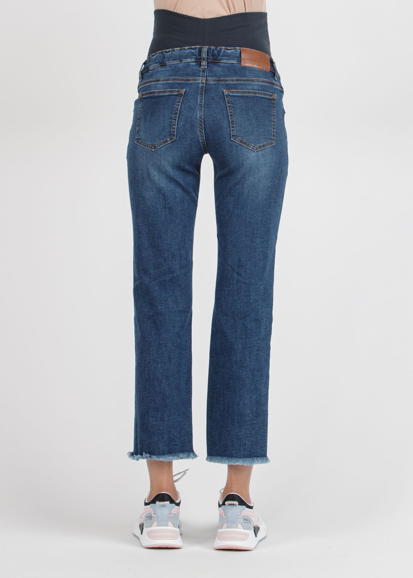 GIADA NAVY - Cropped Straight Maternity Jeans with Fringed Hem (Blu)