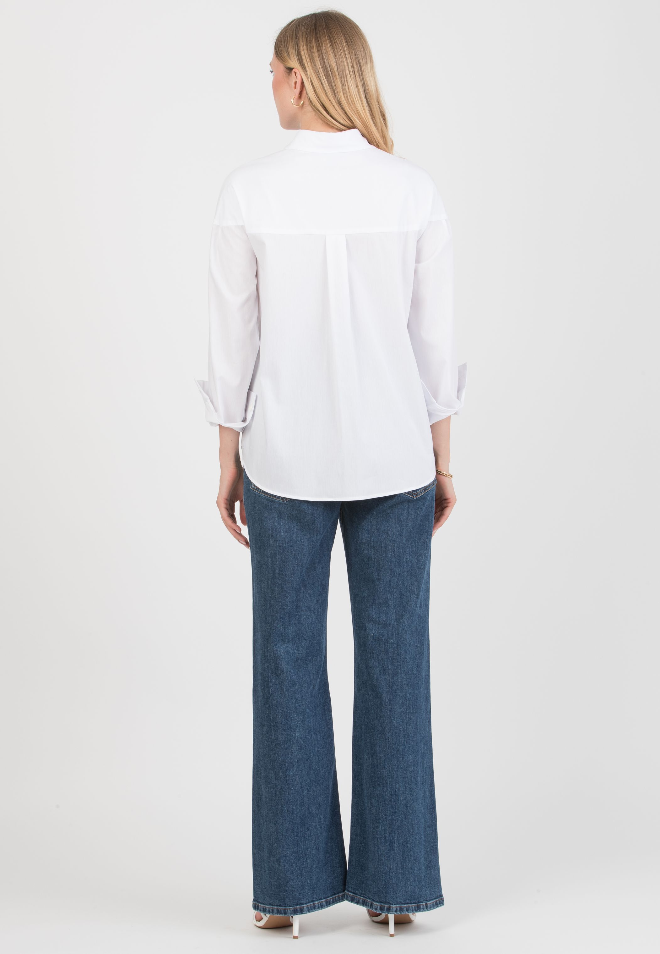 CAROLINA – Stretch Cotton Maternity & Nursing Shirt with Yoke and Cuffs (Bianco  Ottico)