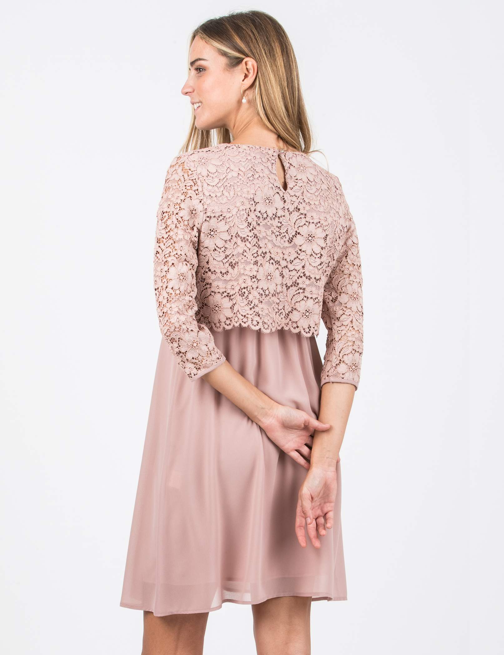 ELEONORA - Lace and Chiffon Maternity & Nursing Dress (Cipria)