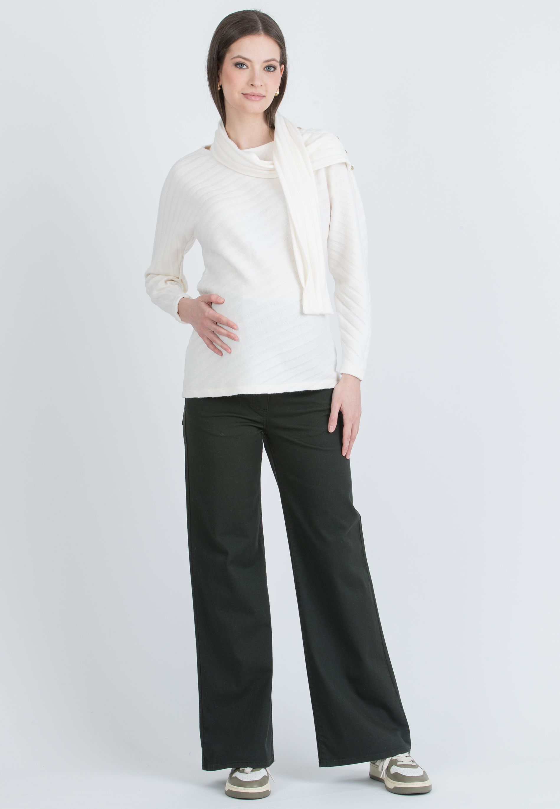 WANDA – Maternity Ribbed Jumper with Removable Scarf (Naturale)