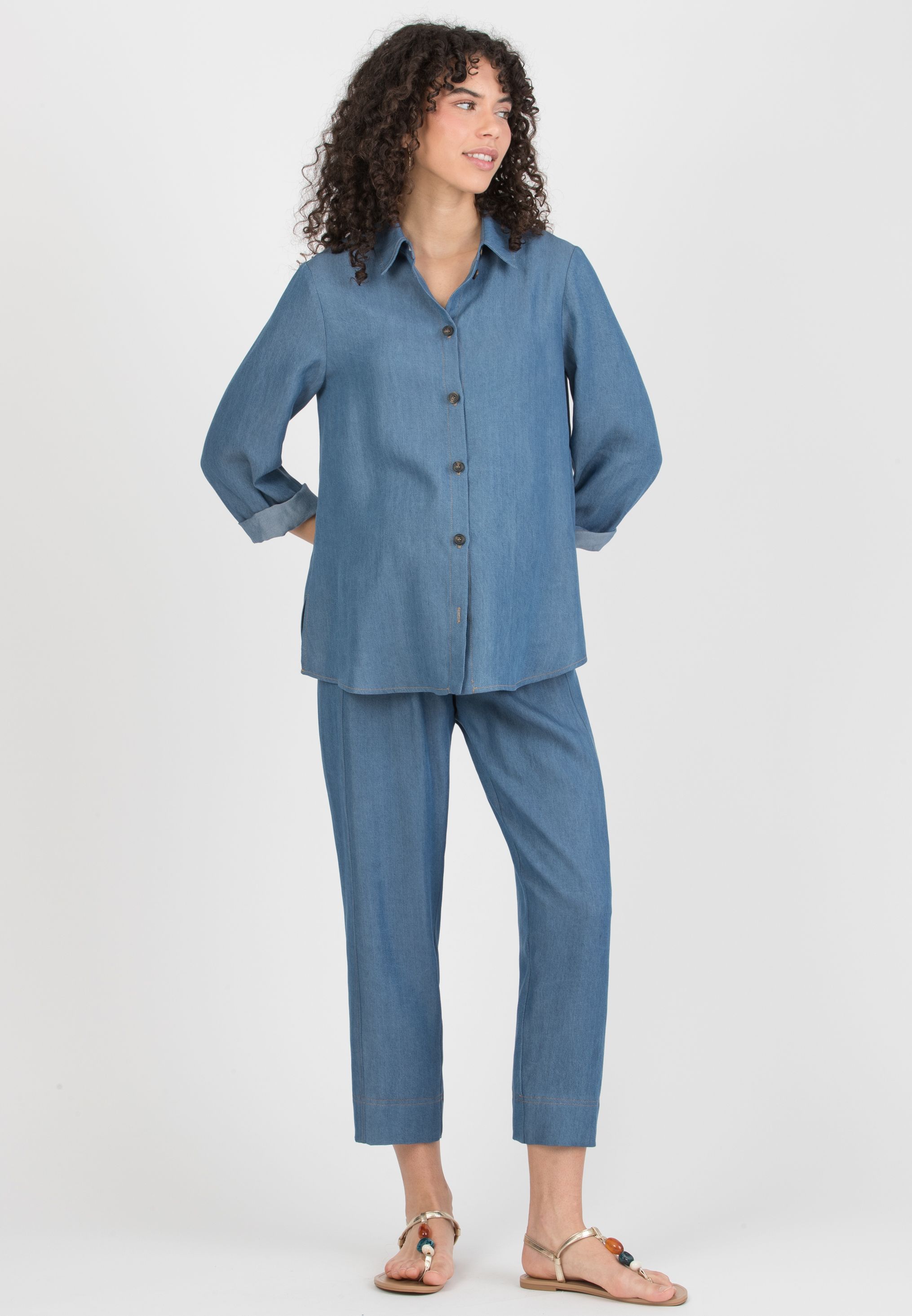 DEBORAH - Maternity & Nursing  Lyocell  Shirt with Denim Effect (Denim)