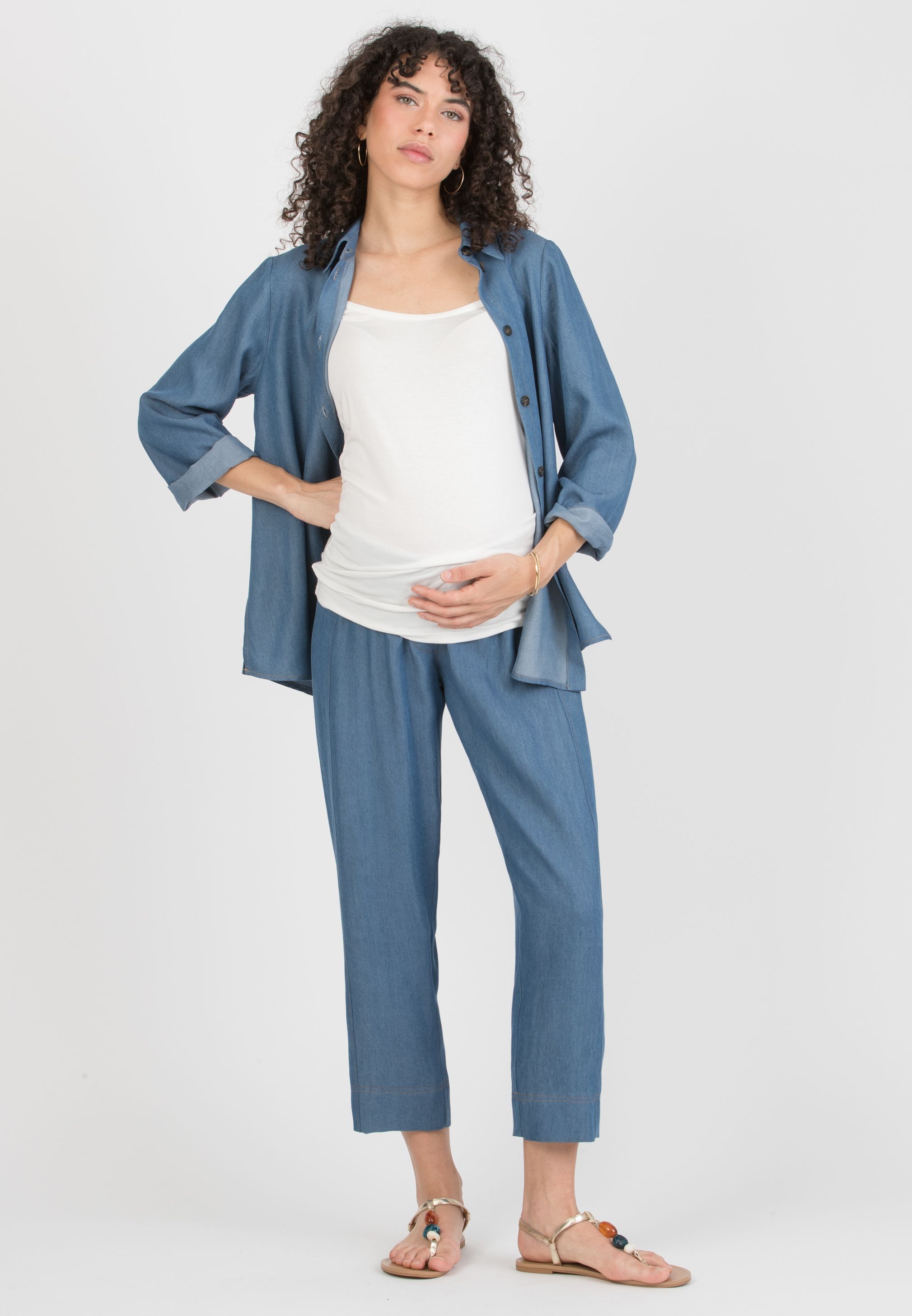 DEBORAH - Maternity & Nursing  Lyocell  Shirt with Denim Effect (Denim)