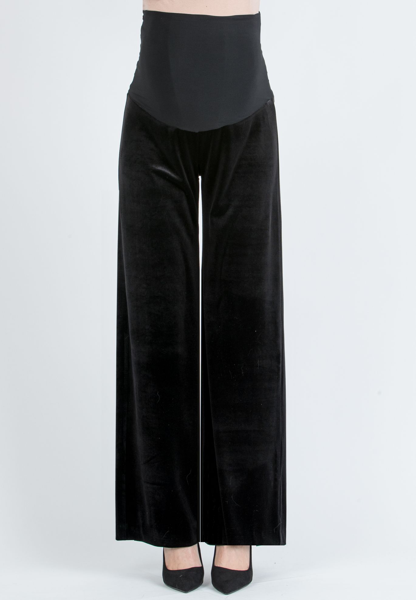 WINONA L – Maternity Palazzo Trousers in Smooth Velvet (Nero)