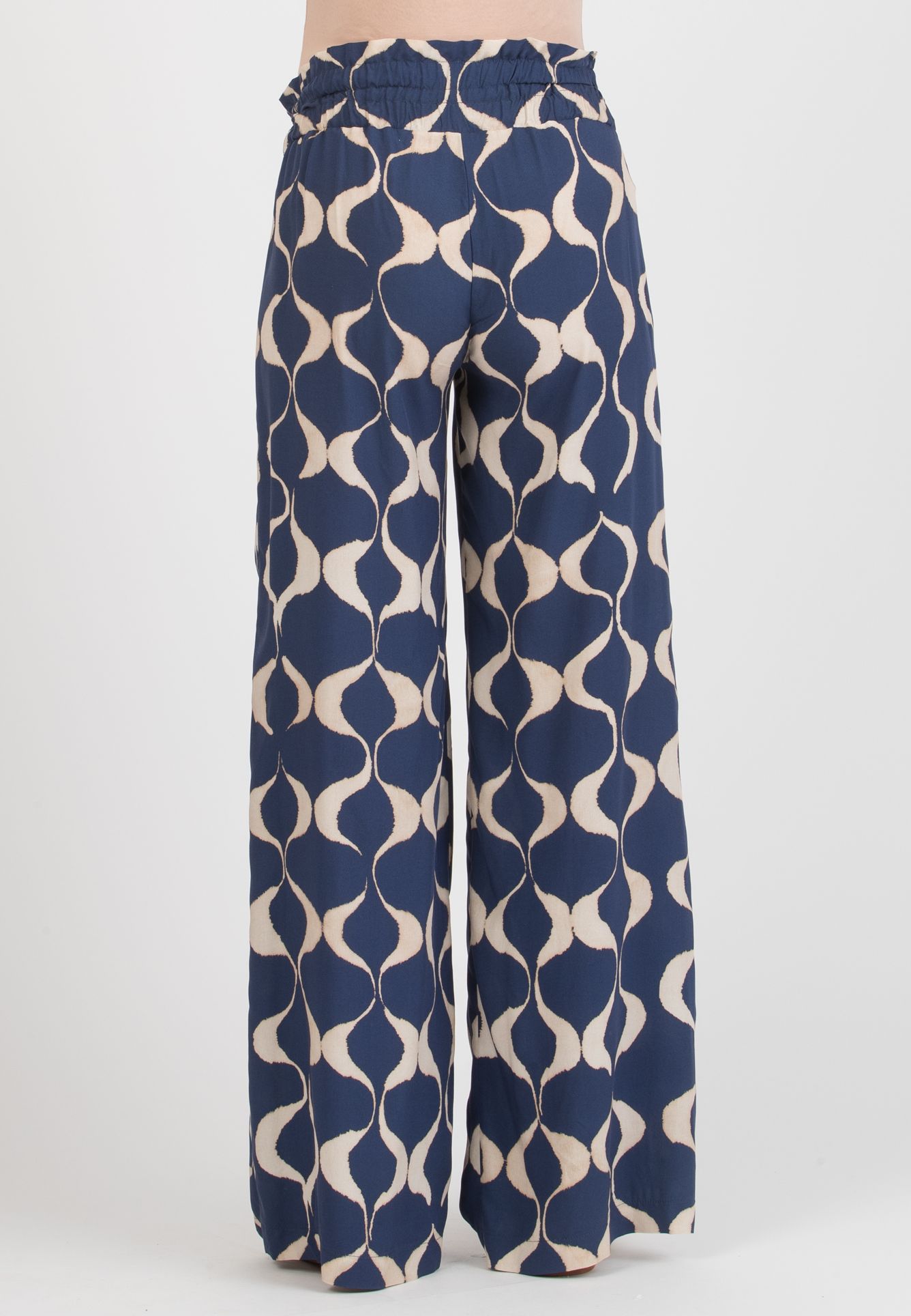 GUENDALINA LG - Maternity Palazzo Trousers in Printed Viscose Satin (Blu)