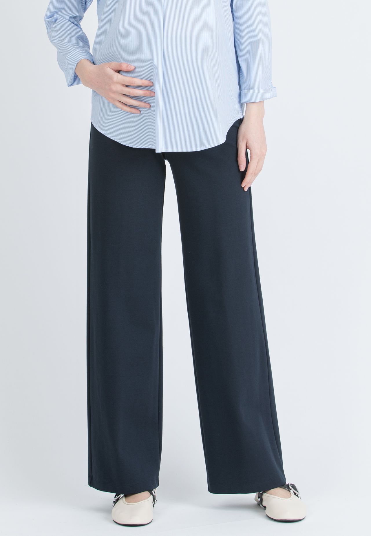 KIMBERLY P - Pantalone Premaman Palazzo in Punto Milano Invernale (Blu)