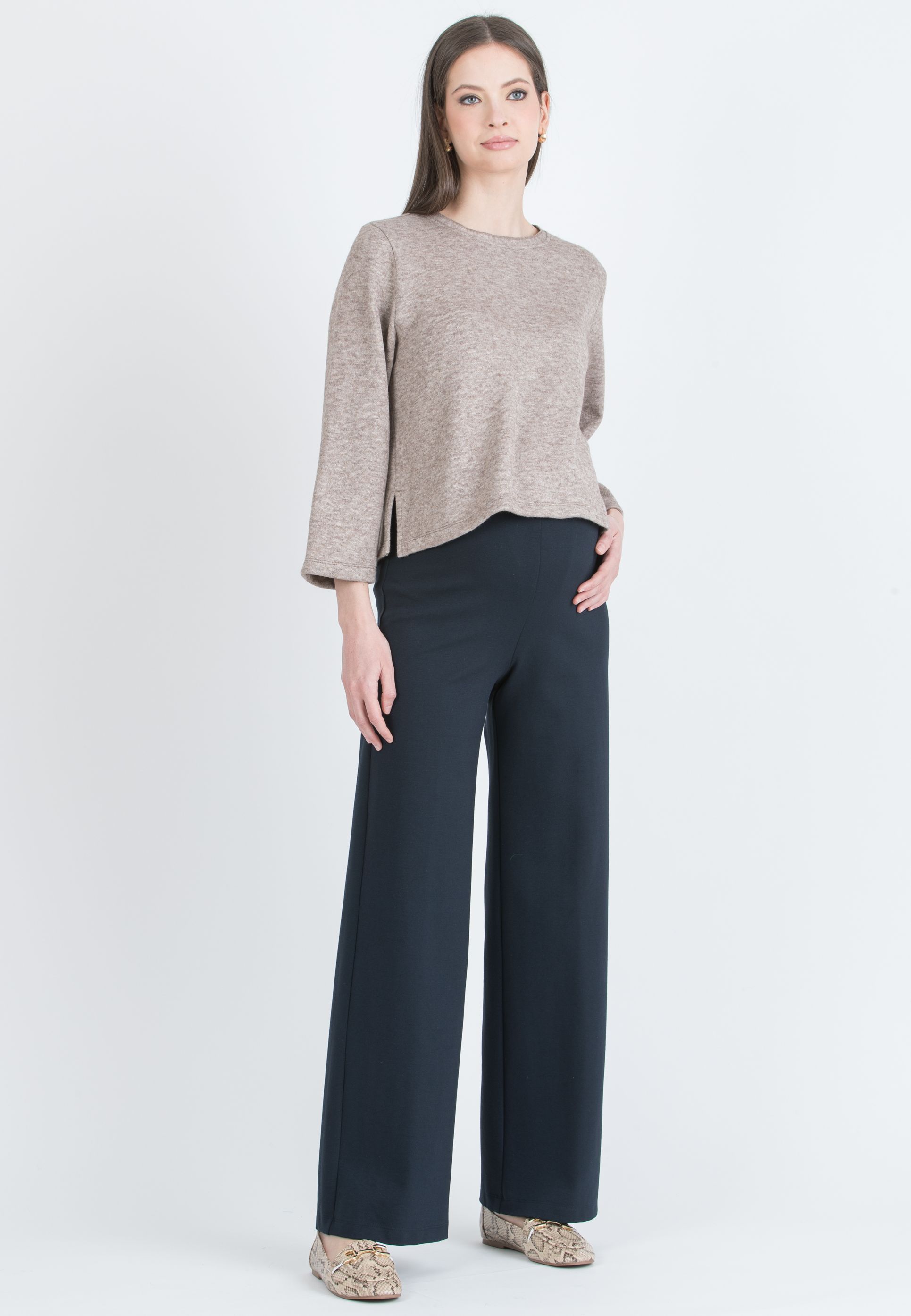 KIMBERLY P - Pantalone Premaman Palazzo in Punto Milano Invernale (Blu)