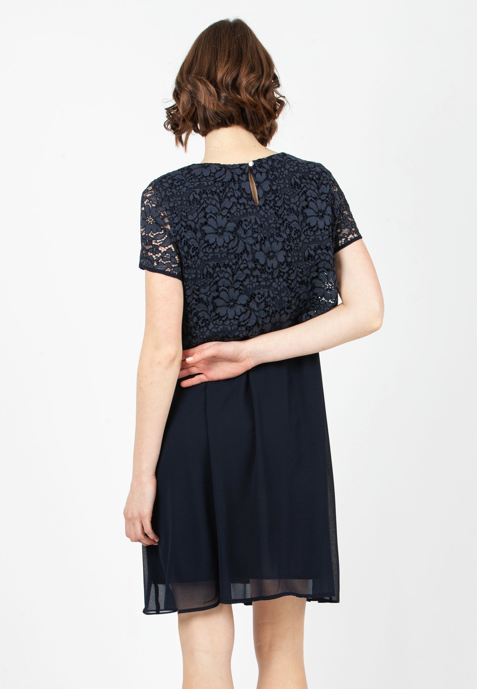 ELEONORA M/M GRS - Maternity & Nursing Dress in Lace and Recycled Chiffon (Blu Scuro)