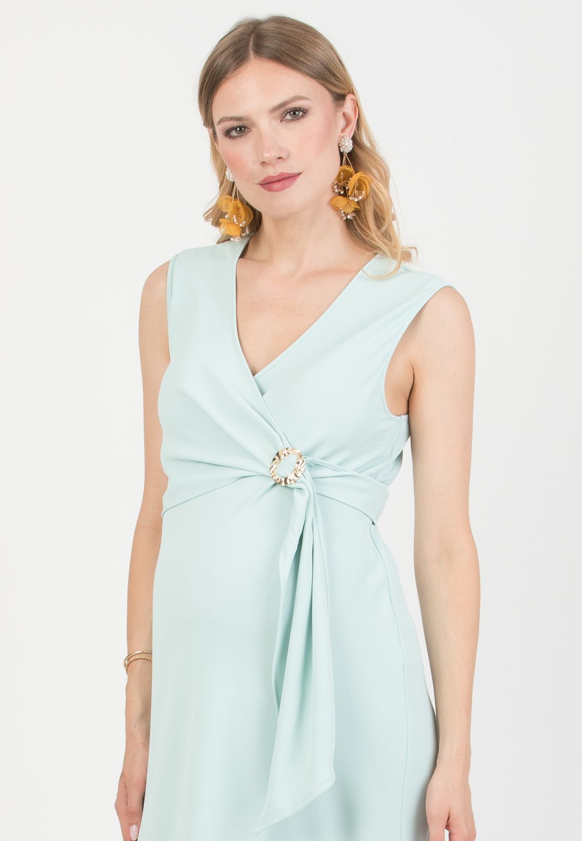 CLARISSA – Maternity & Nursing Bias-Cut Dress in Cady (Verde Chiaro)